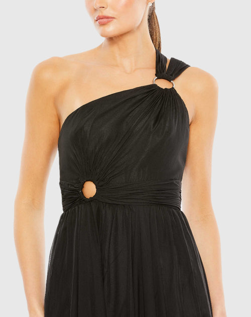 Strappy One Shoulder A Line Gown