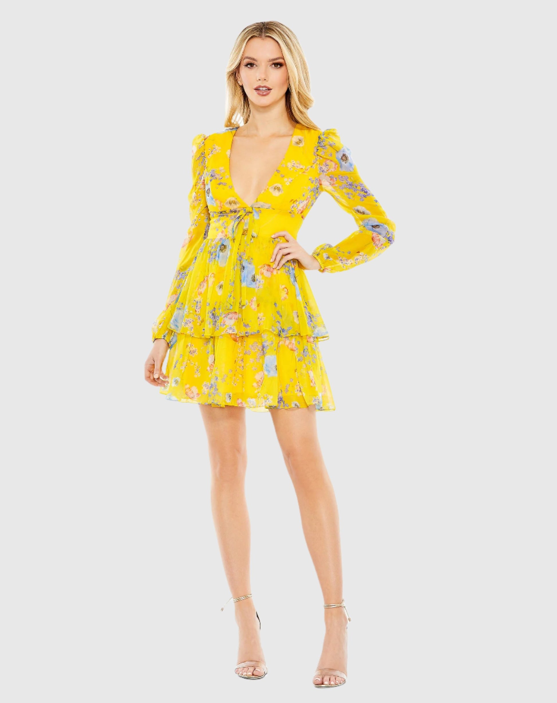 Floral Print Puff Sleeve Ruffled Mini Dress