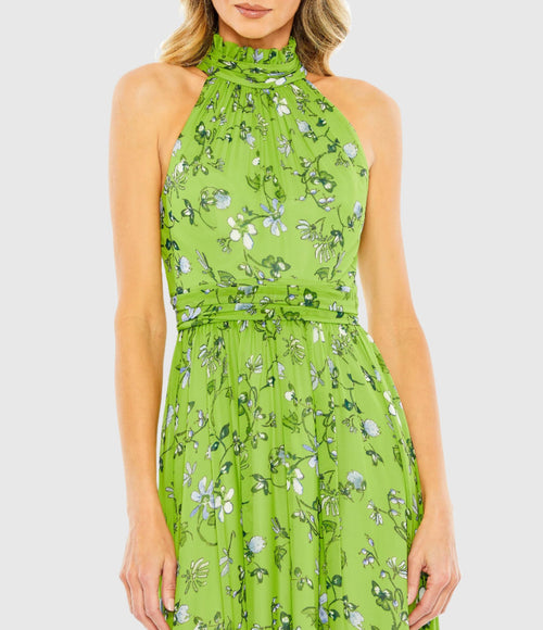 Floral Print Halter Neck A Line Dress