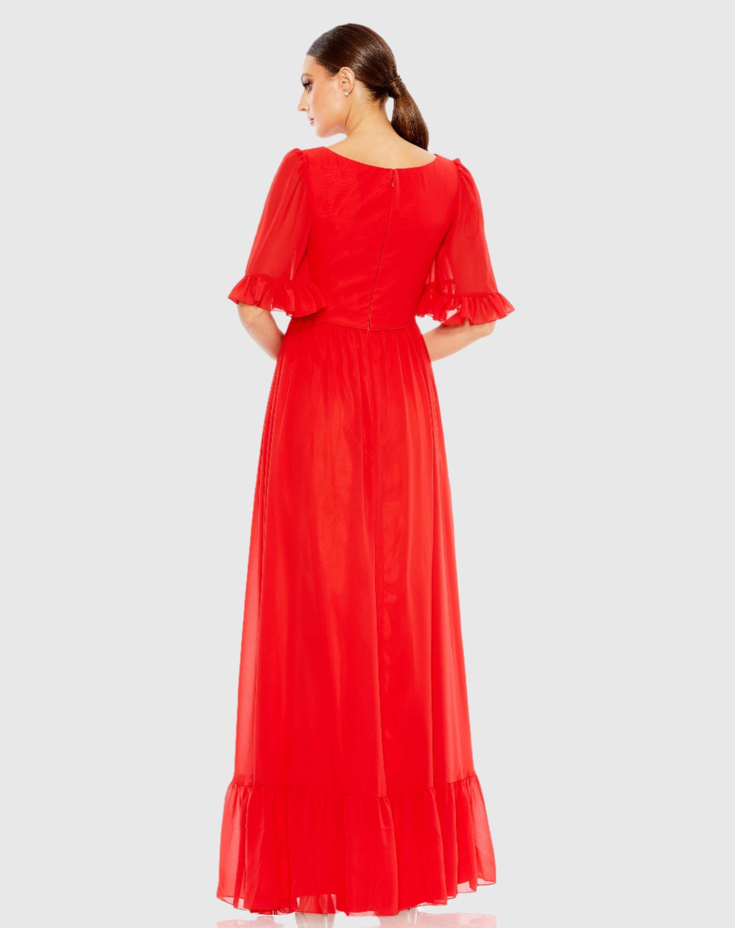 Faux Wrap Ruffle Trim A Line Gown