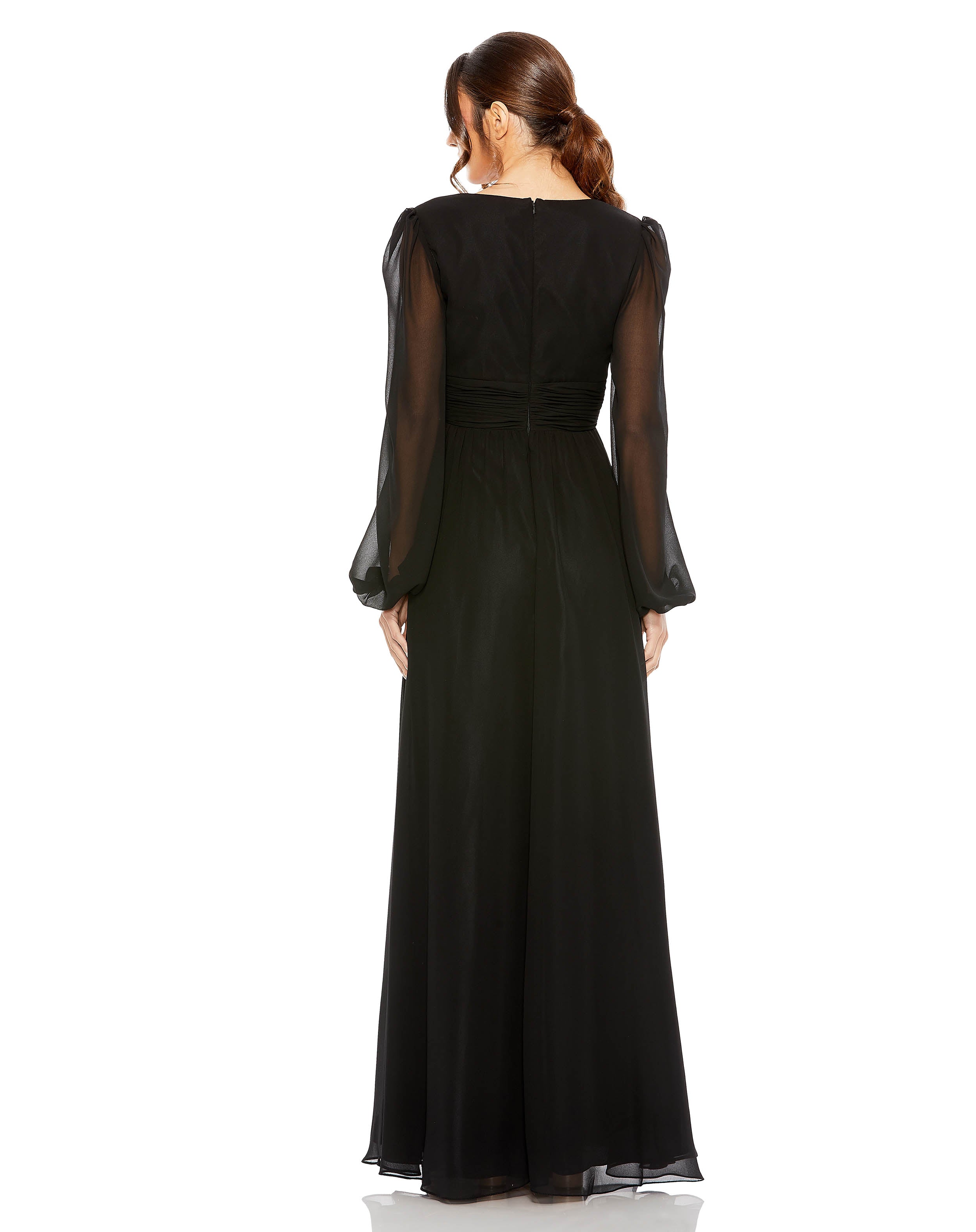 Plunge Neck Lace Up Evening Gown - FINAL SALE