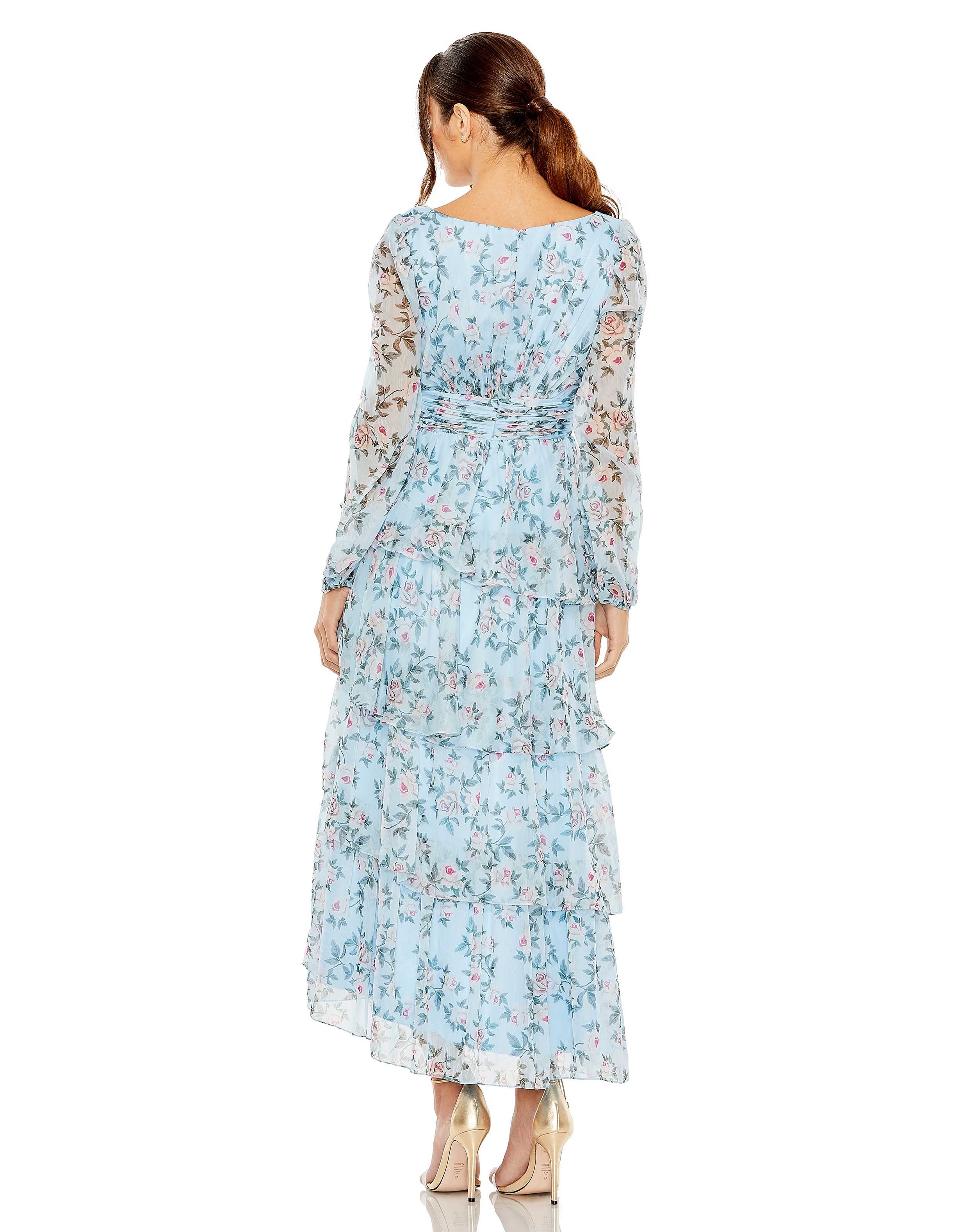 Floral Print Flutter Sleeve Chiffon Dress – Mac Duggal
