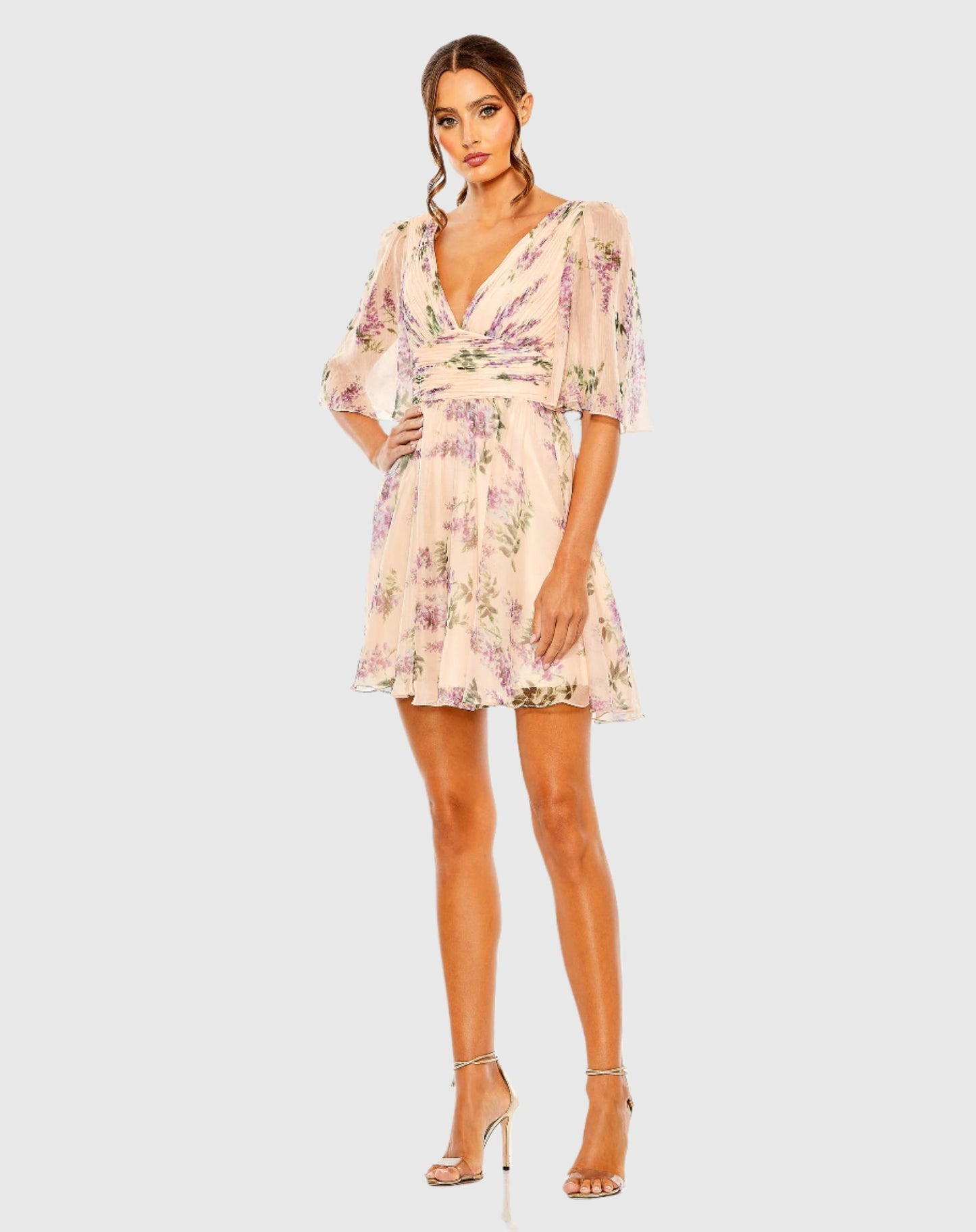 Floral Print 3/4 Sleeve A Line Mini Dress