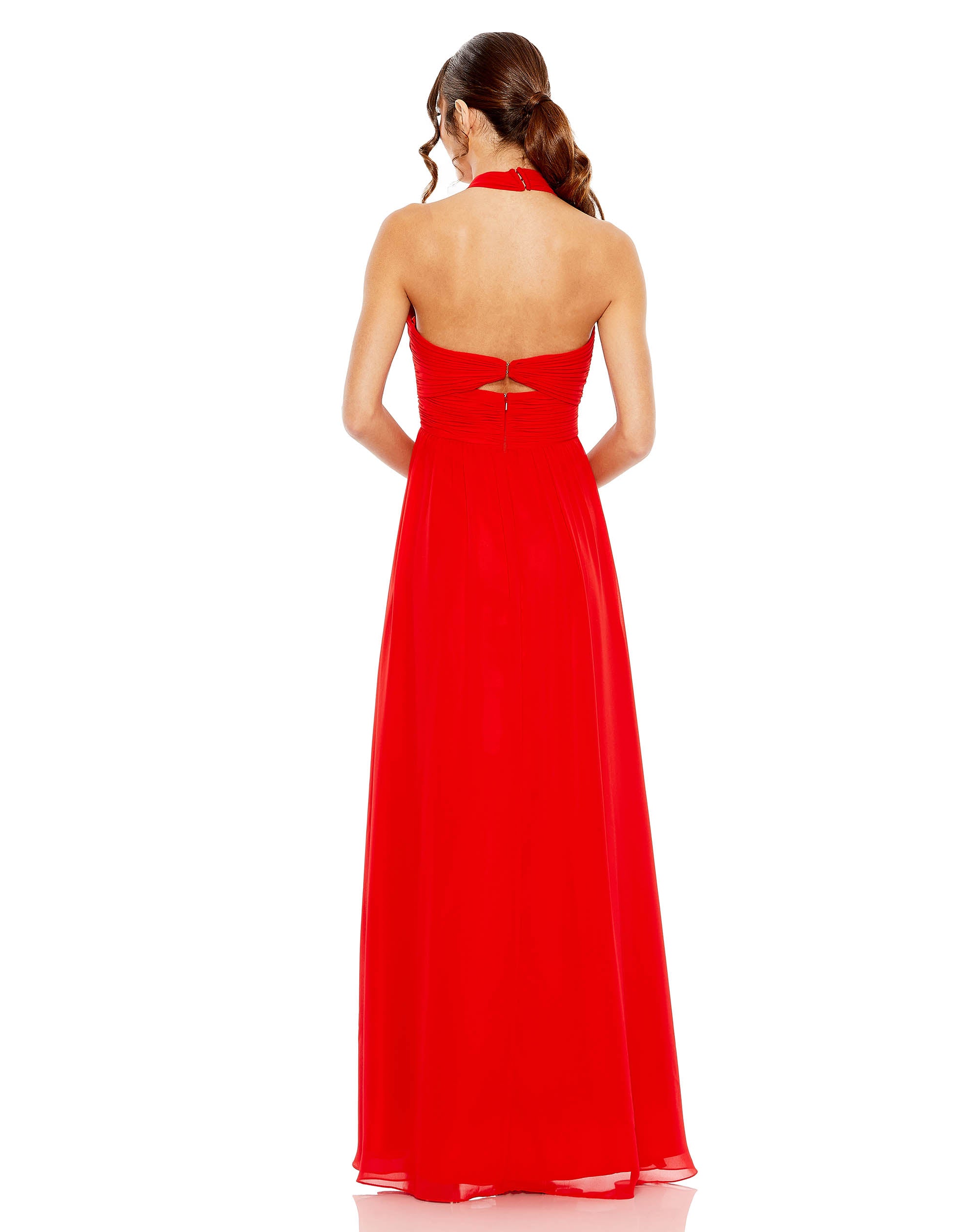 Ruched Halter Strap Keyhole Chiffon Gown