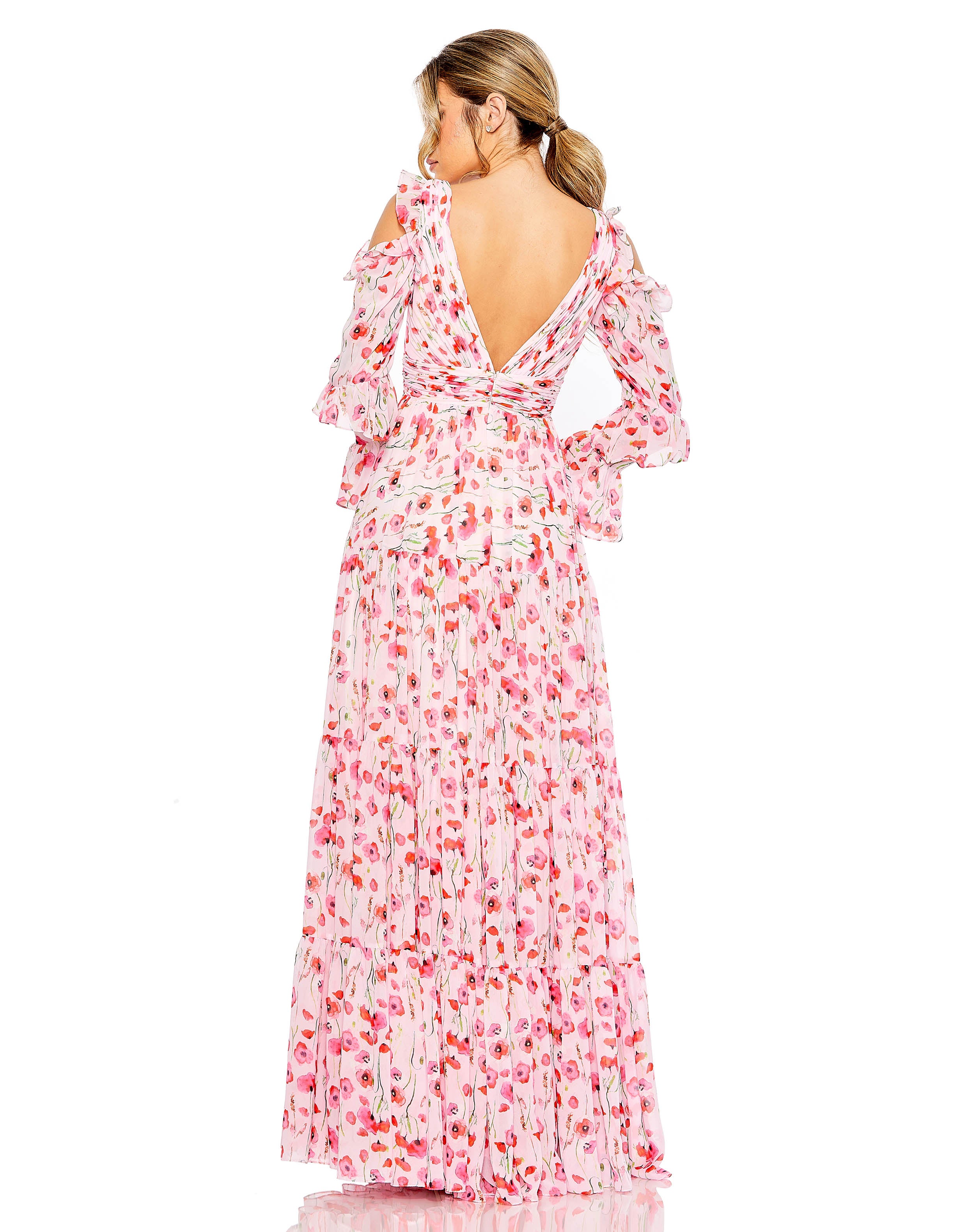 Ruffle Sleeve Floral Print Gown