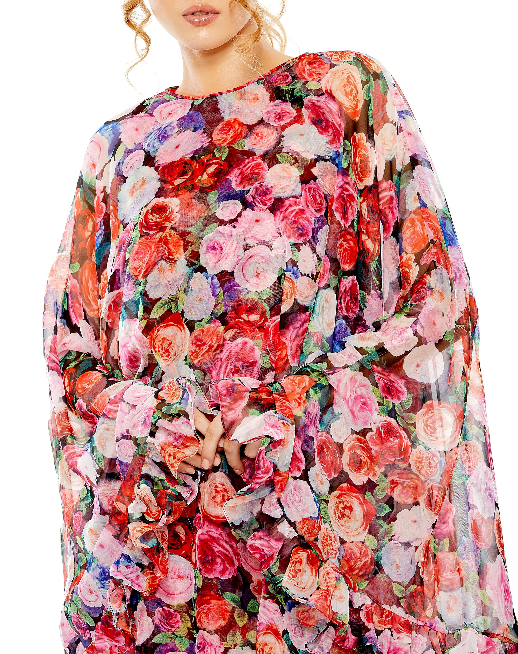 Floral Printed Cape Mini Dress