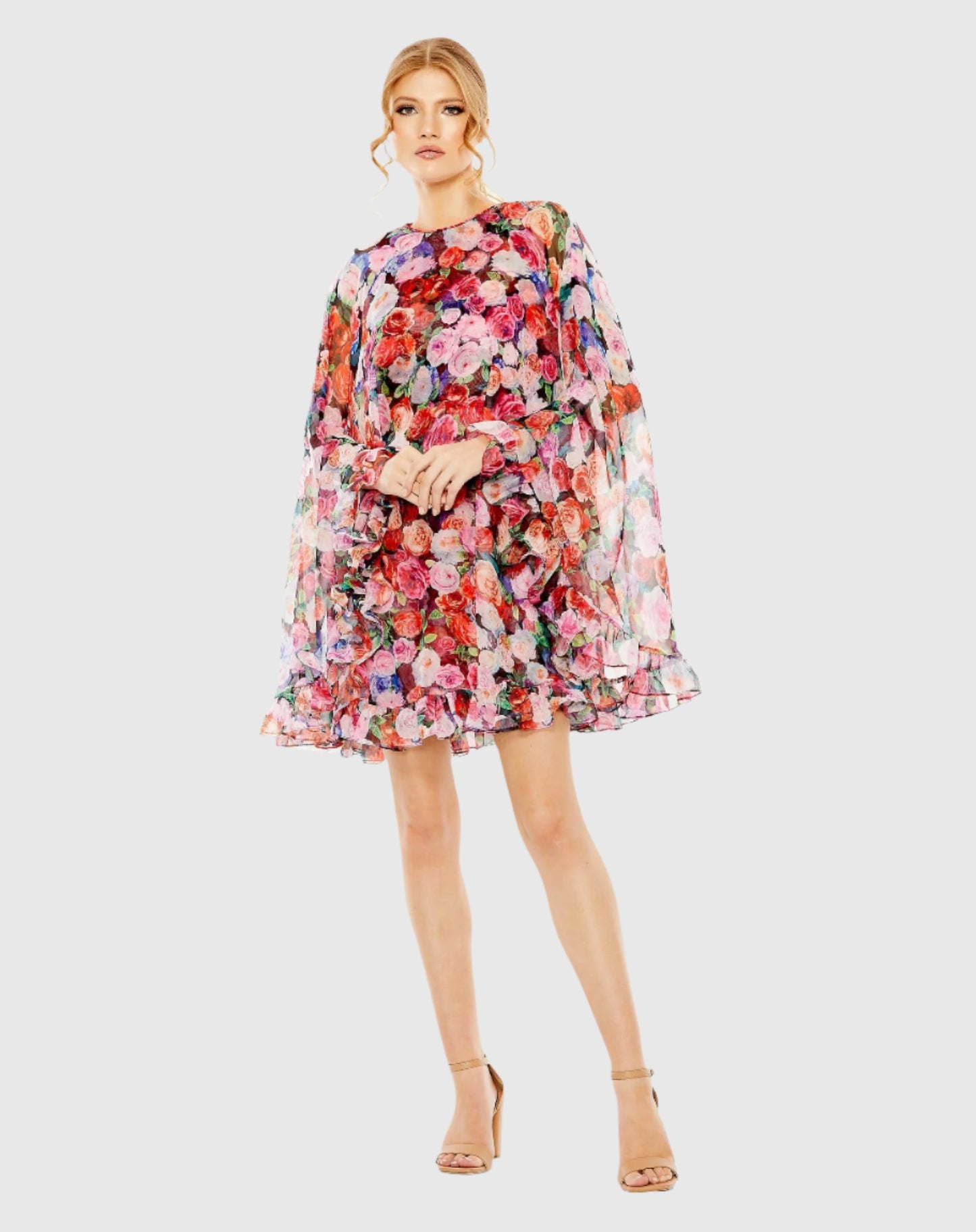 Floral Printed Cape Mini Dress