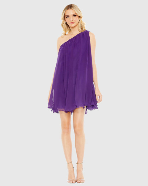 One Shoulder Flowy Chiffon Mini Dress