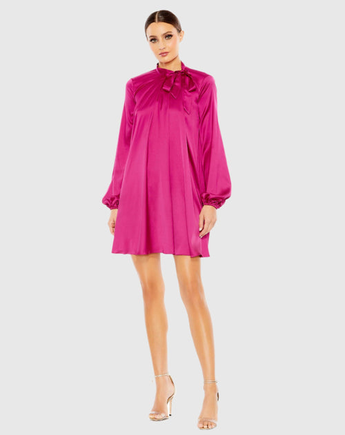 Soft Tie High Neck Pull Sleeve Shirt Dress