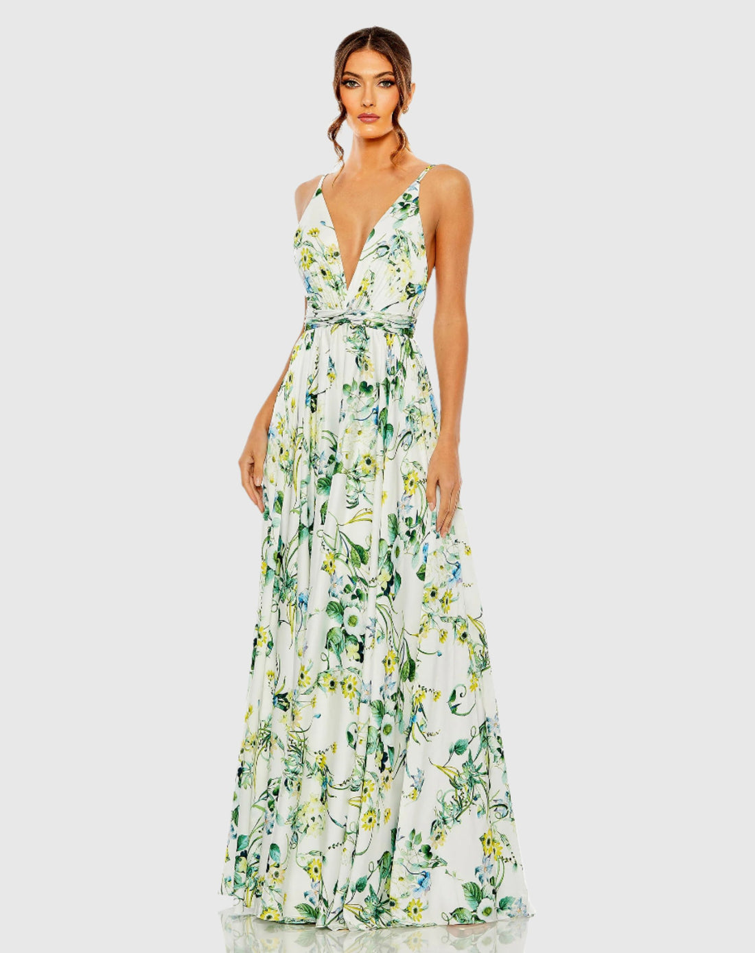 Sleeveless V-neck Floral Print Gown