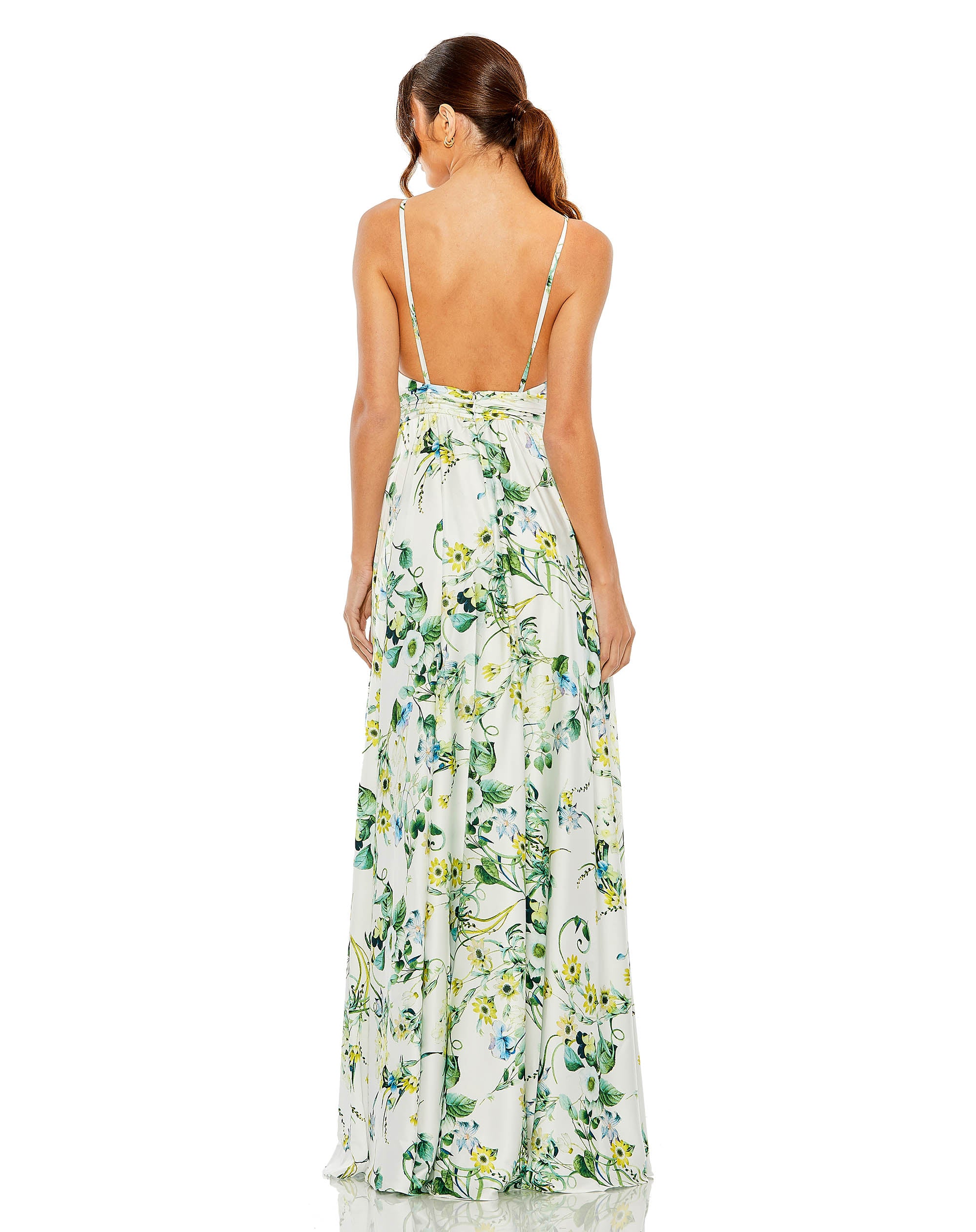 Sleeveless V-neck Floral Print Dress – Mac Duggal