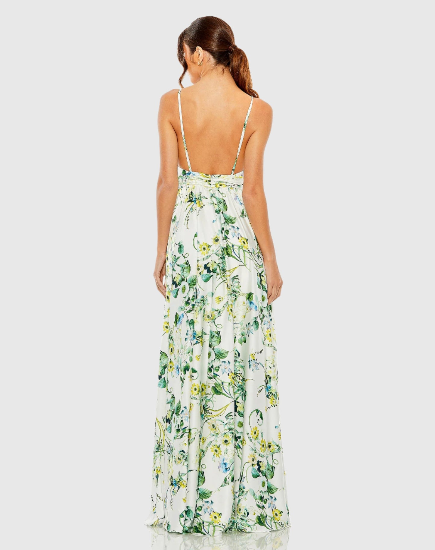 Sleeveless V-neck Floral Print Gown