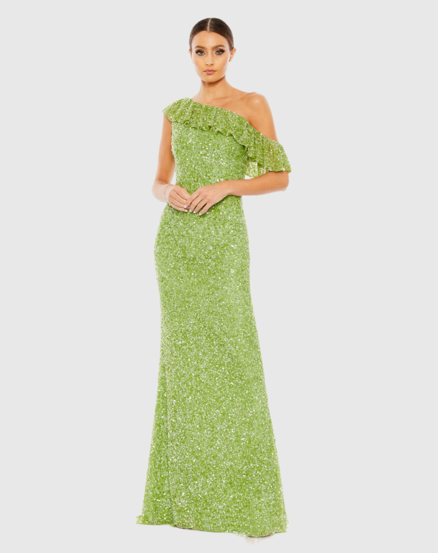 Sequined Drop Shoulder Trumpet Gown