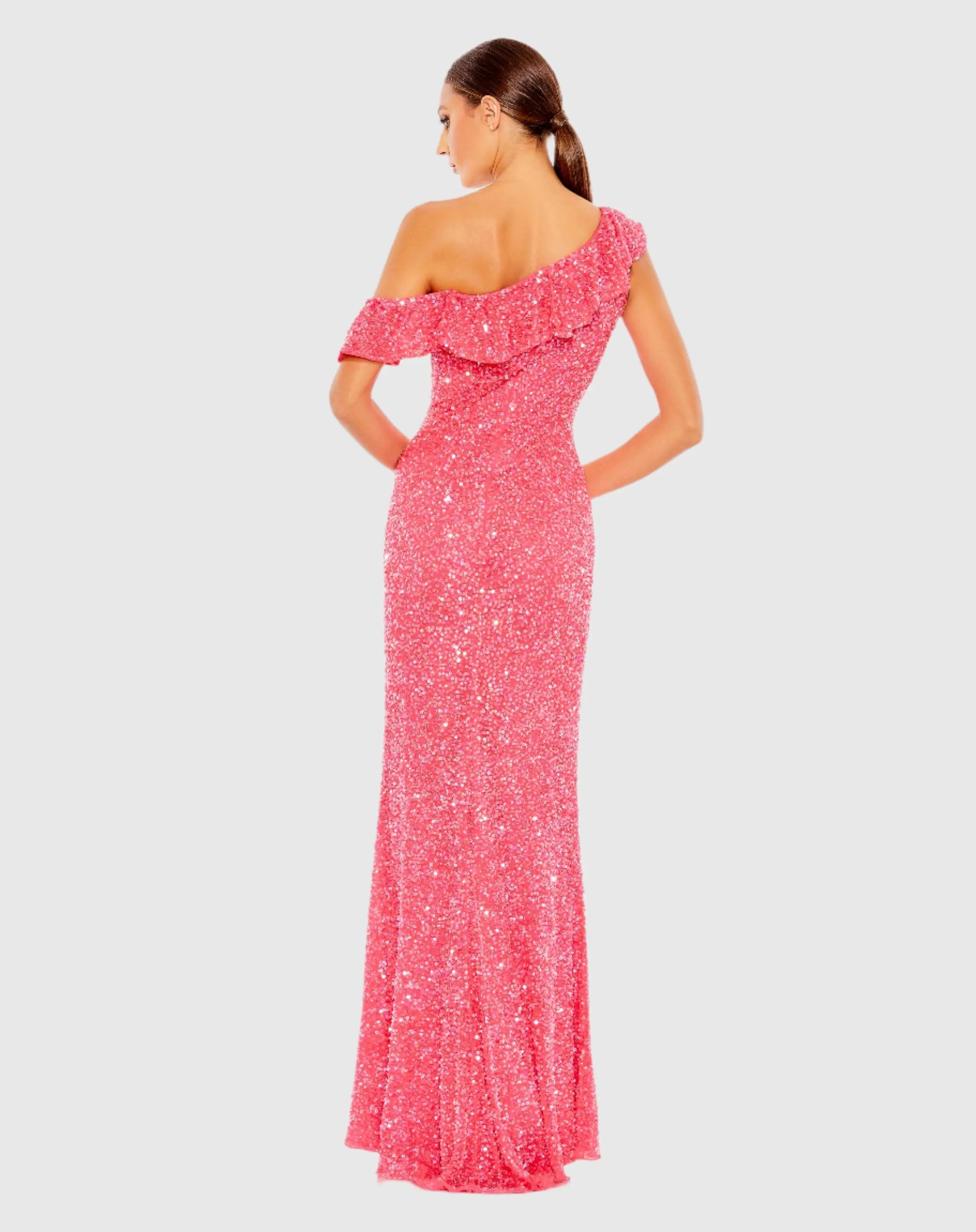 Pink Sequined Drop Shoulder Trumpet Gown - Mac Duggal