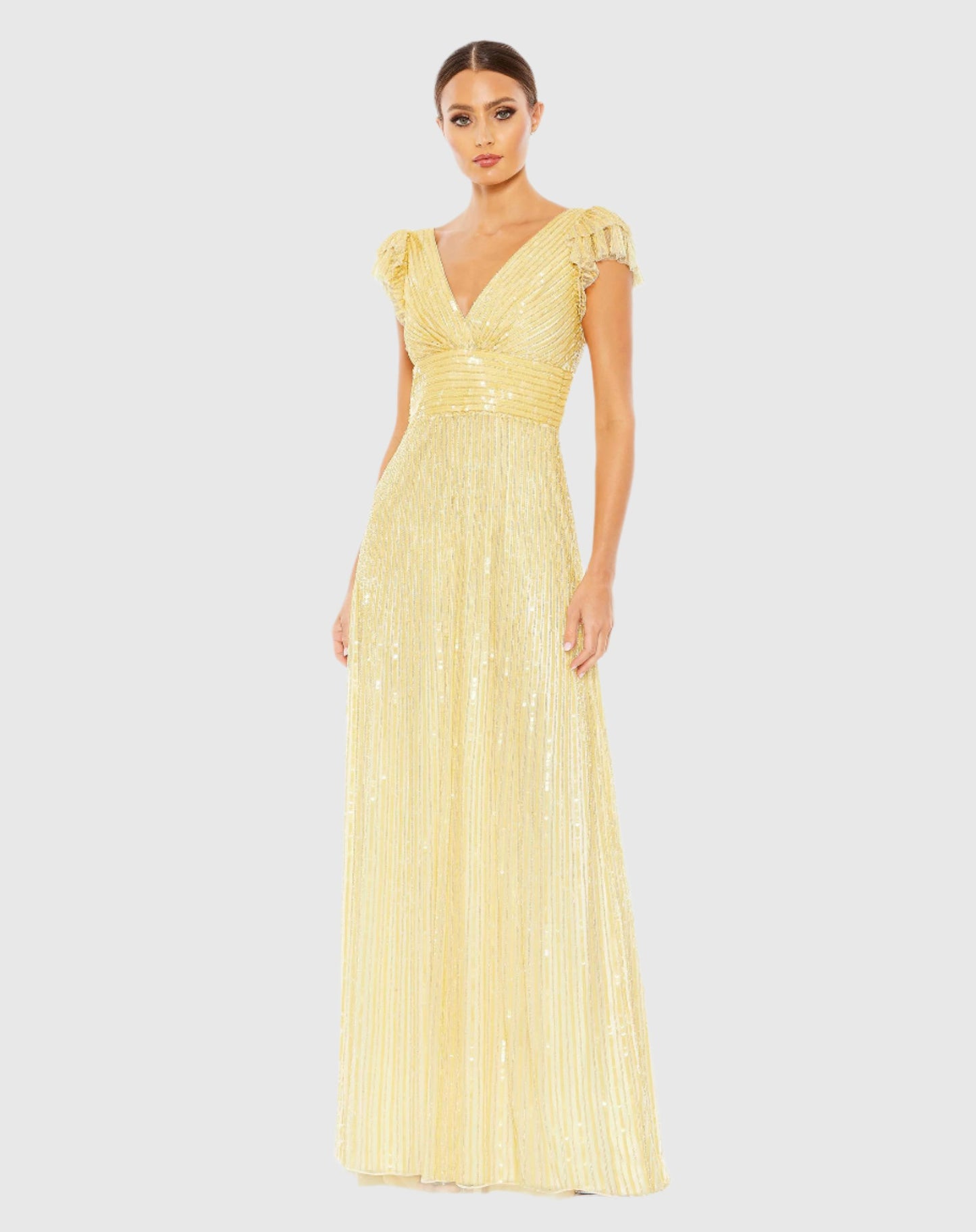 Embellished Flutter Cap Sleeve A Line Gown