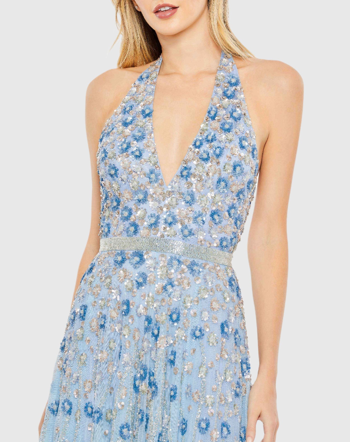 Floral Embellished Halter Strap A Line Gown