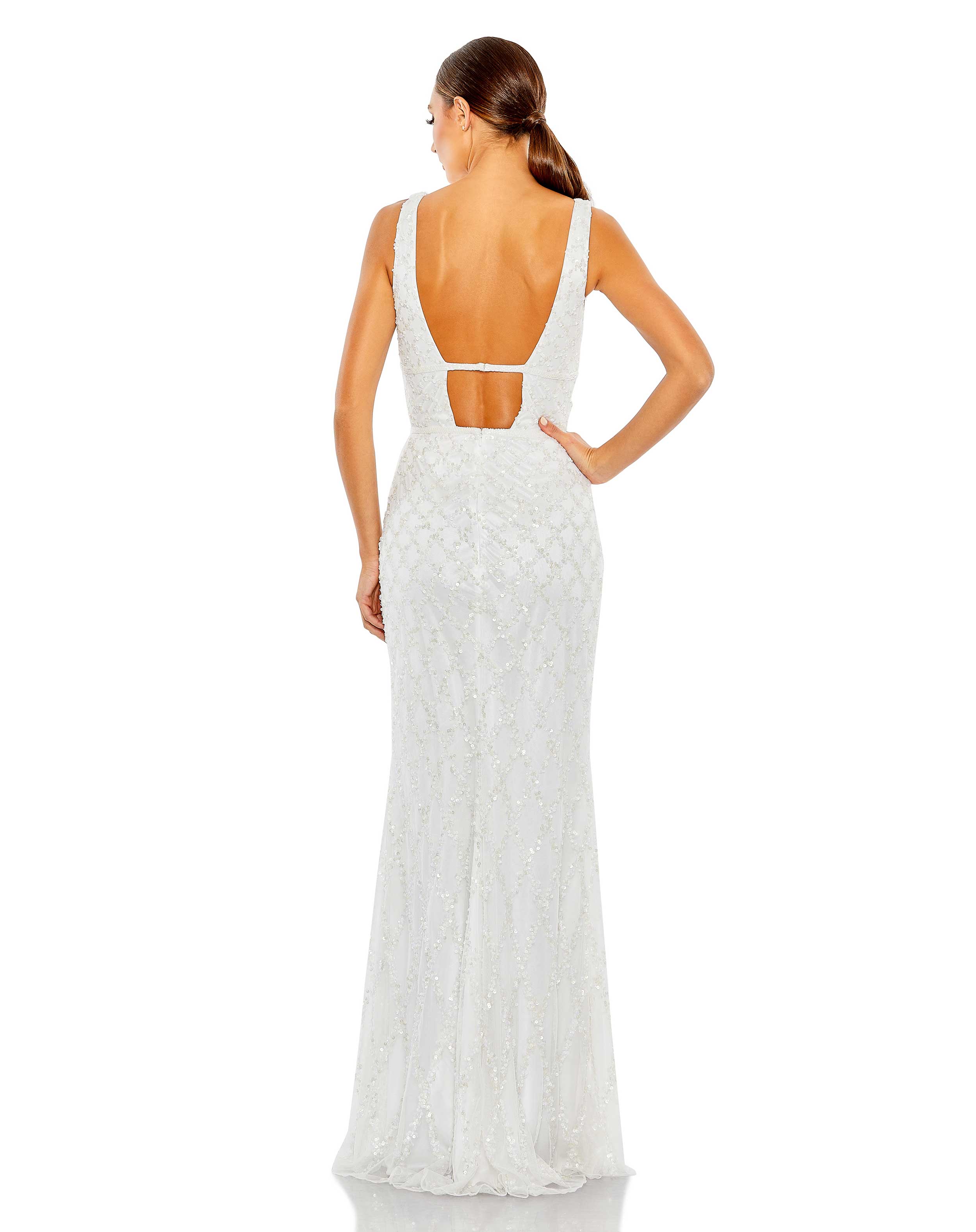 Sequined Plunge Neck Sleeveless Column Gown - FINAL SALE