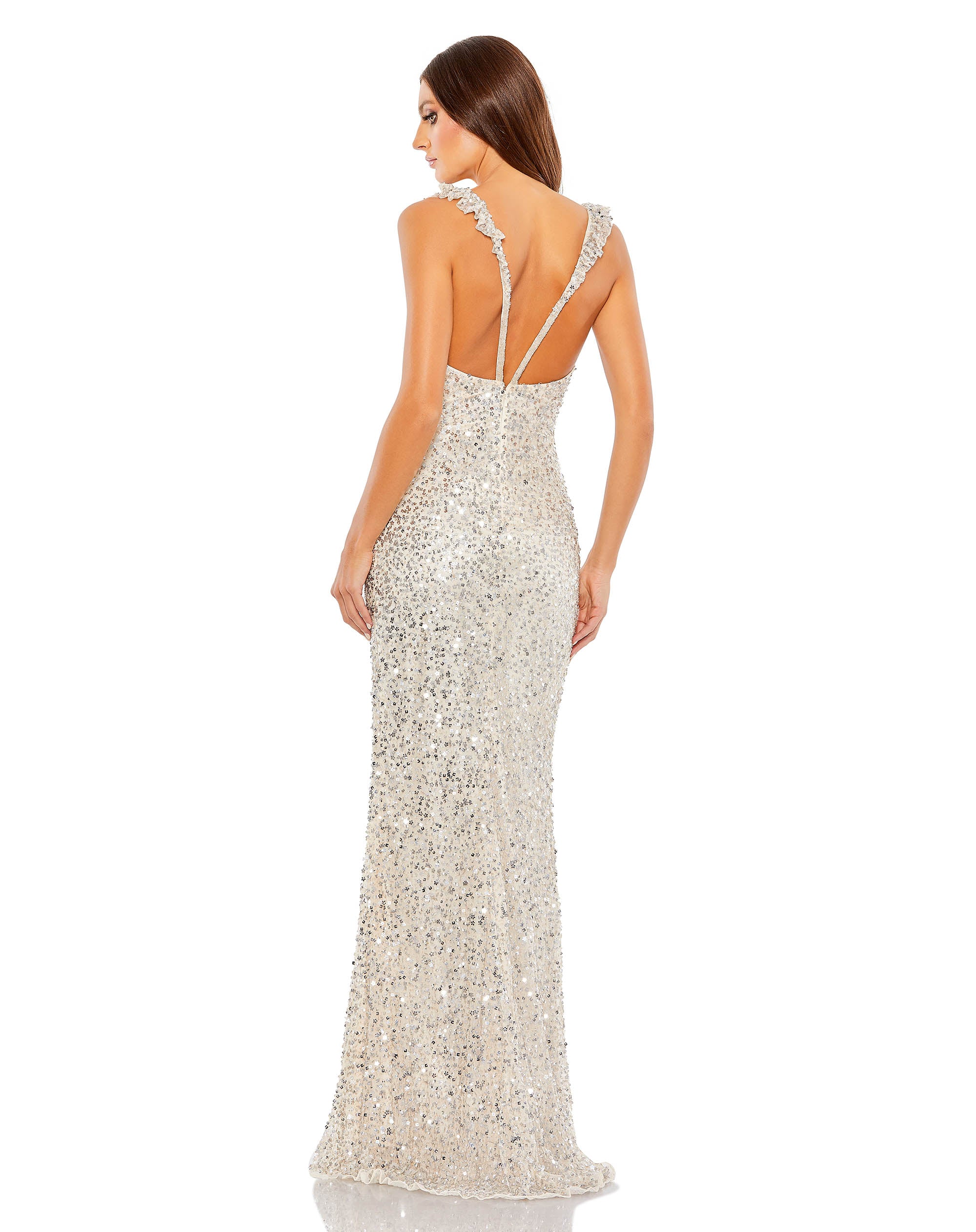 Embellished Ruffle Strap Trumpet Gown
