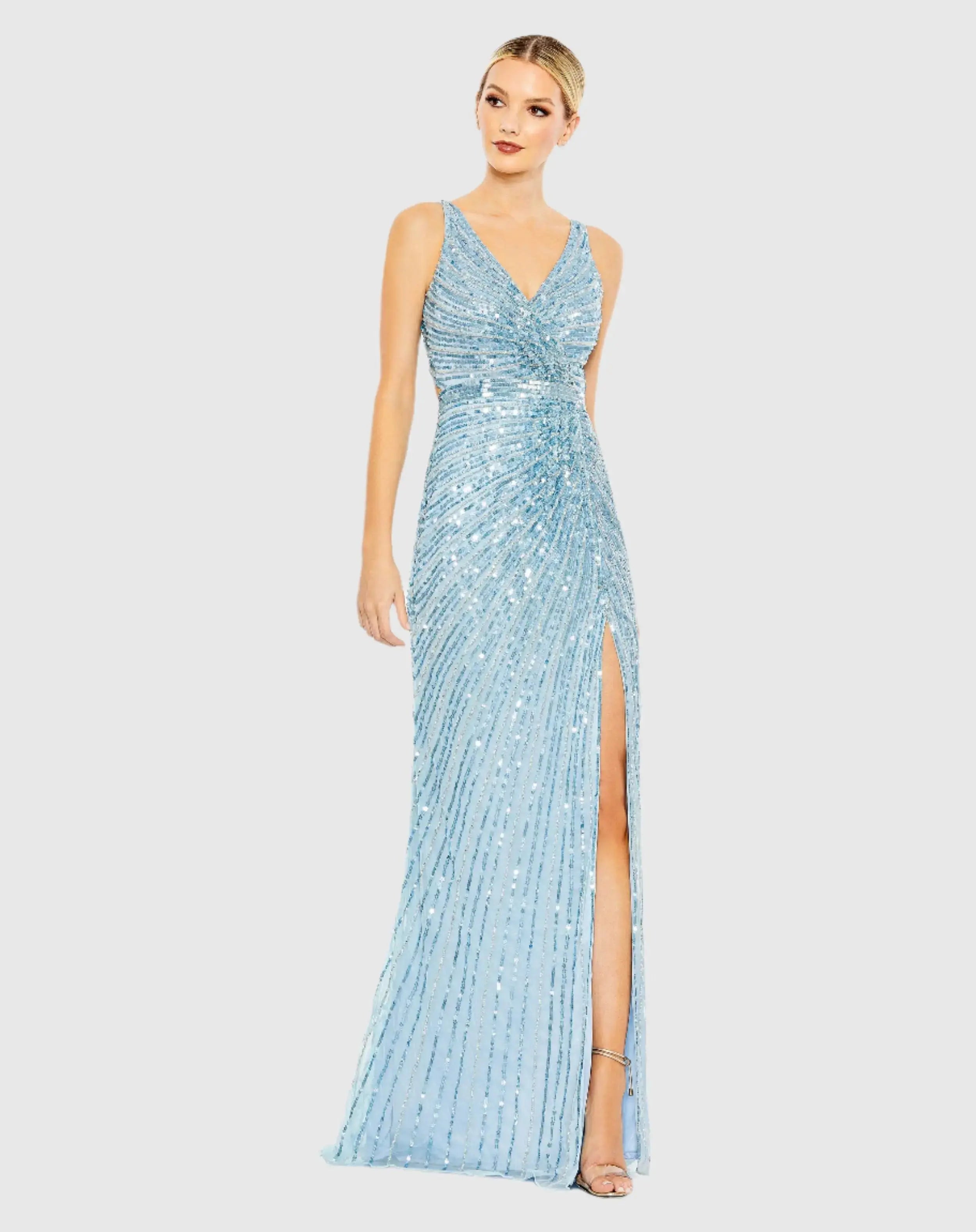 Sequined Faux Wrap Sleeveless Gown - Mac Duggal