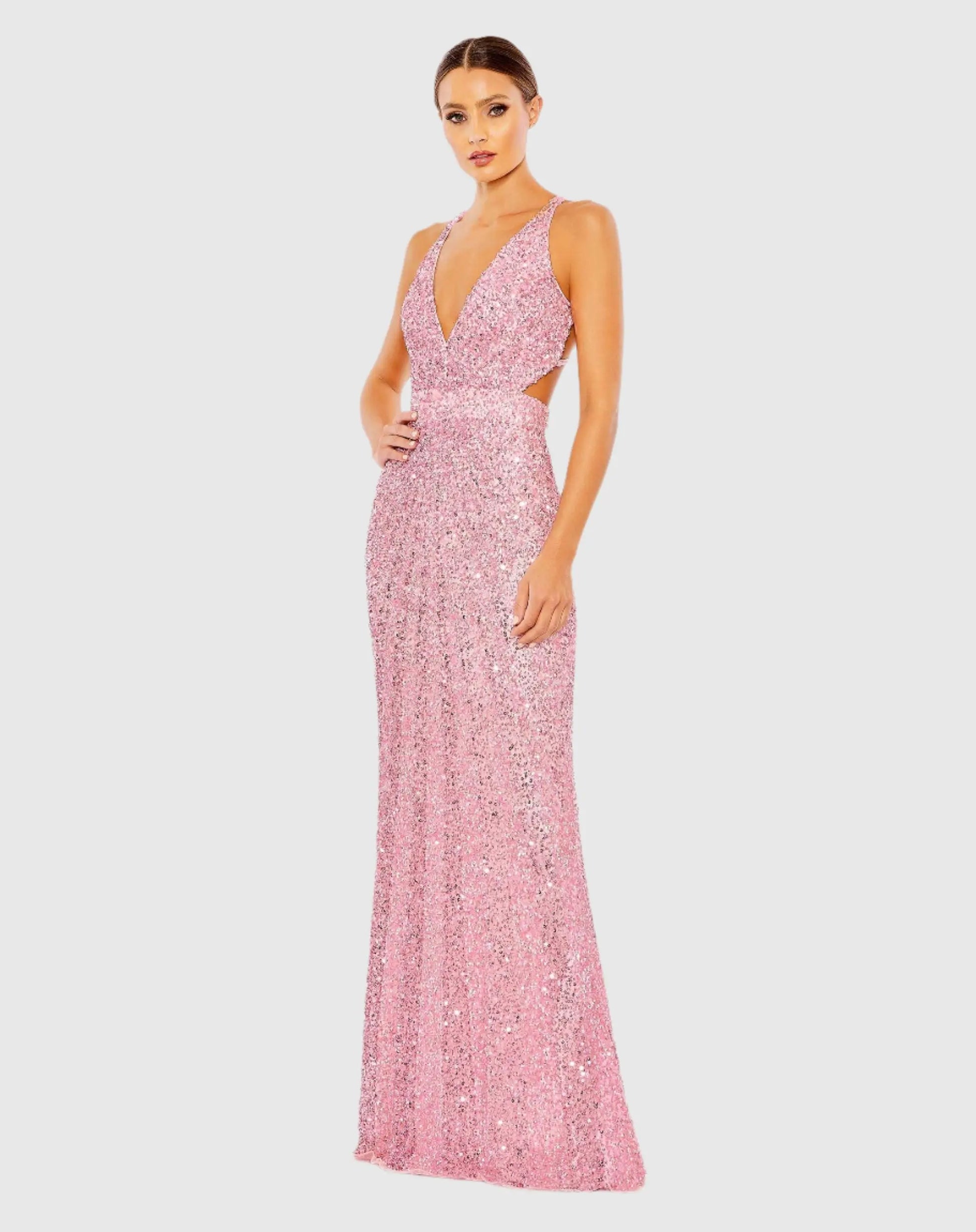 Pink Criss Cross Back Sleeveless Gown