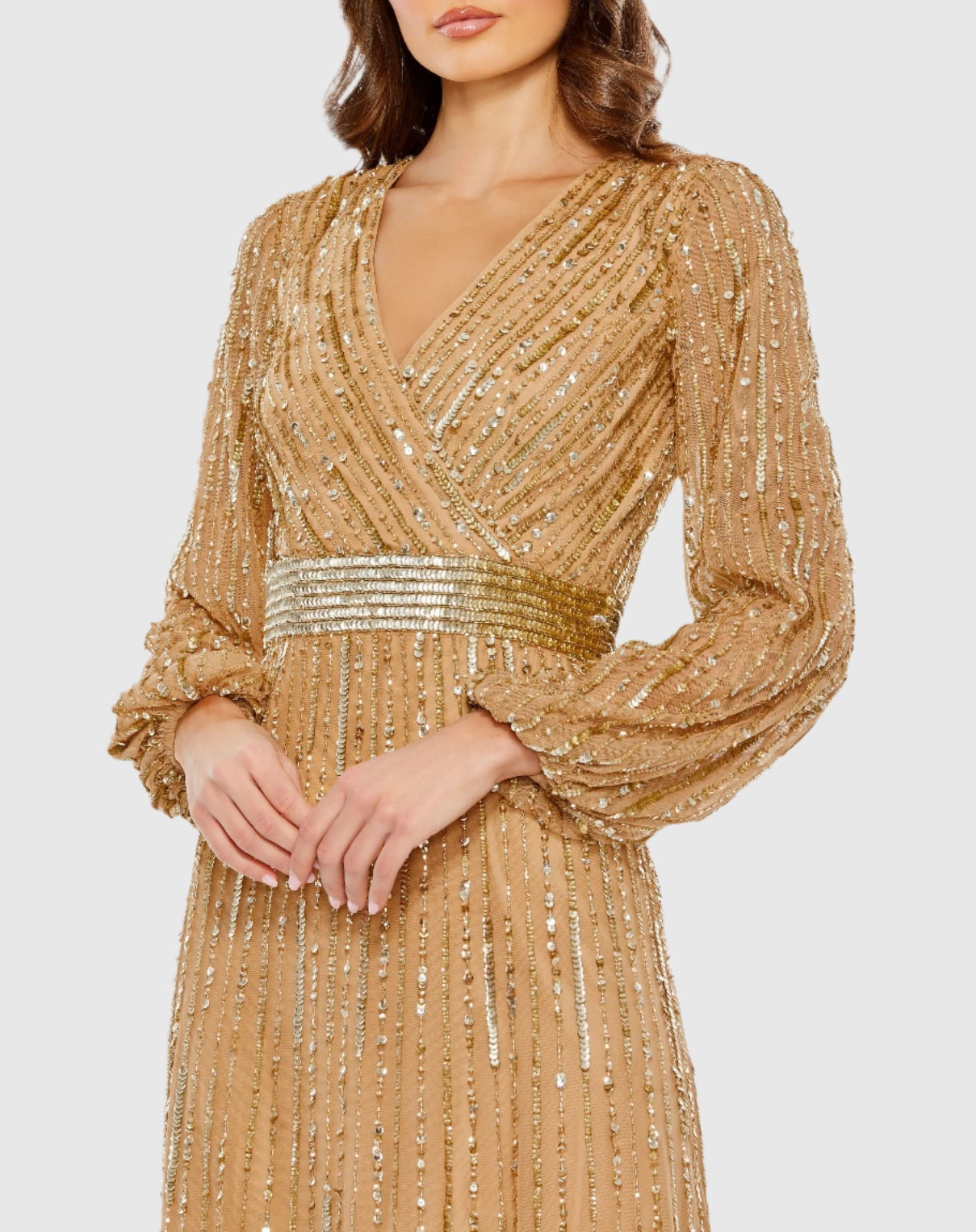 Robe portefeuille à sequins et manches bouffantes 