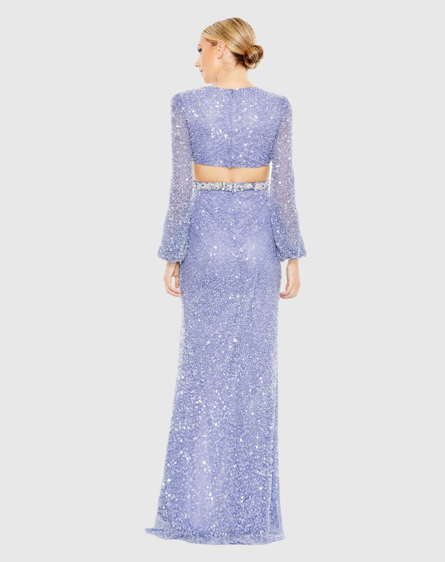 Sequined Faux Wrap Cut Out Puff Sleeve Gown