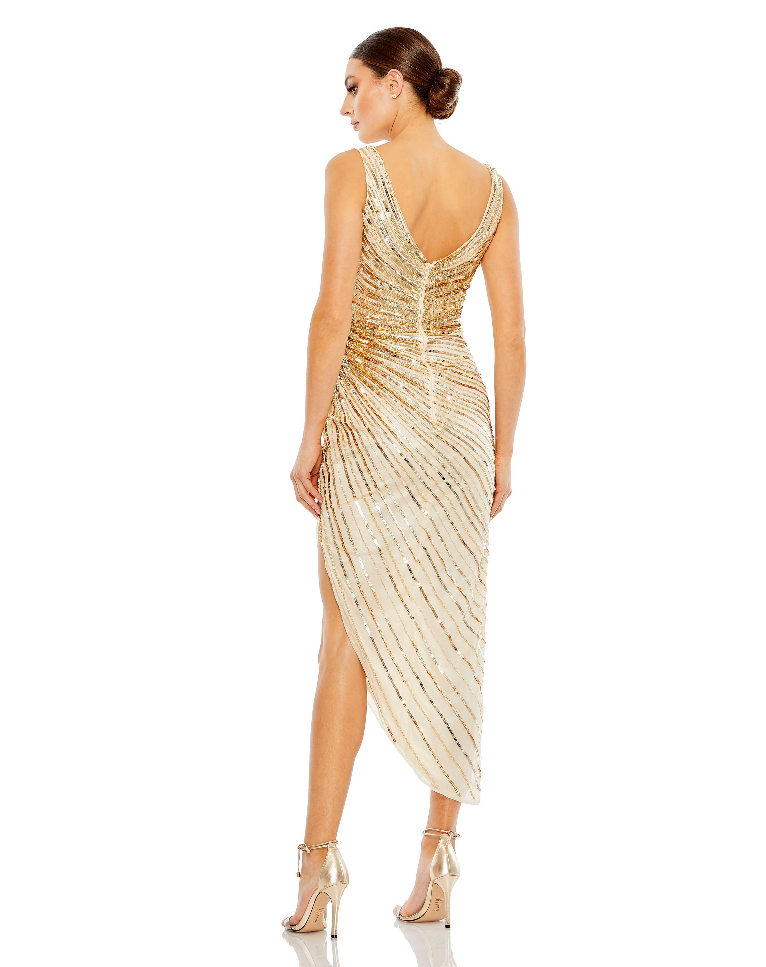 Sequined Faux Wrap Sleeveless Midi Dress