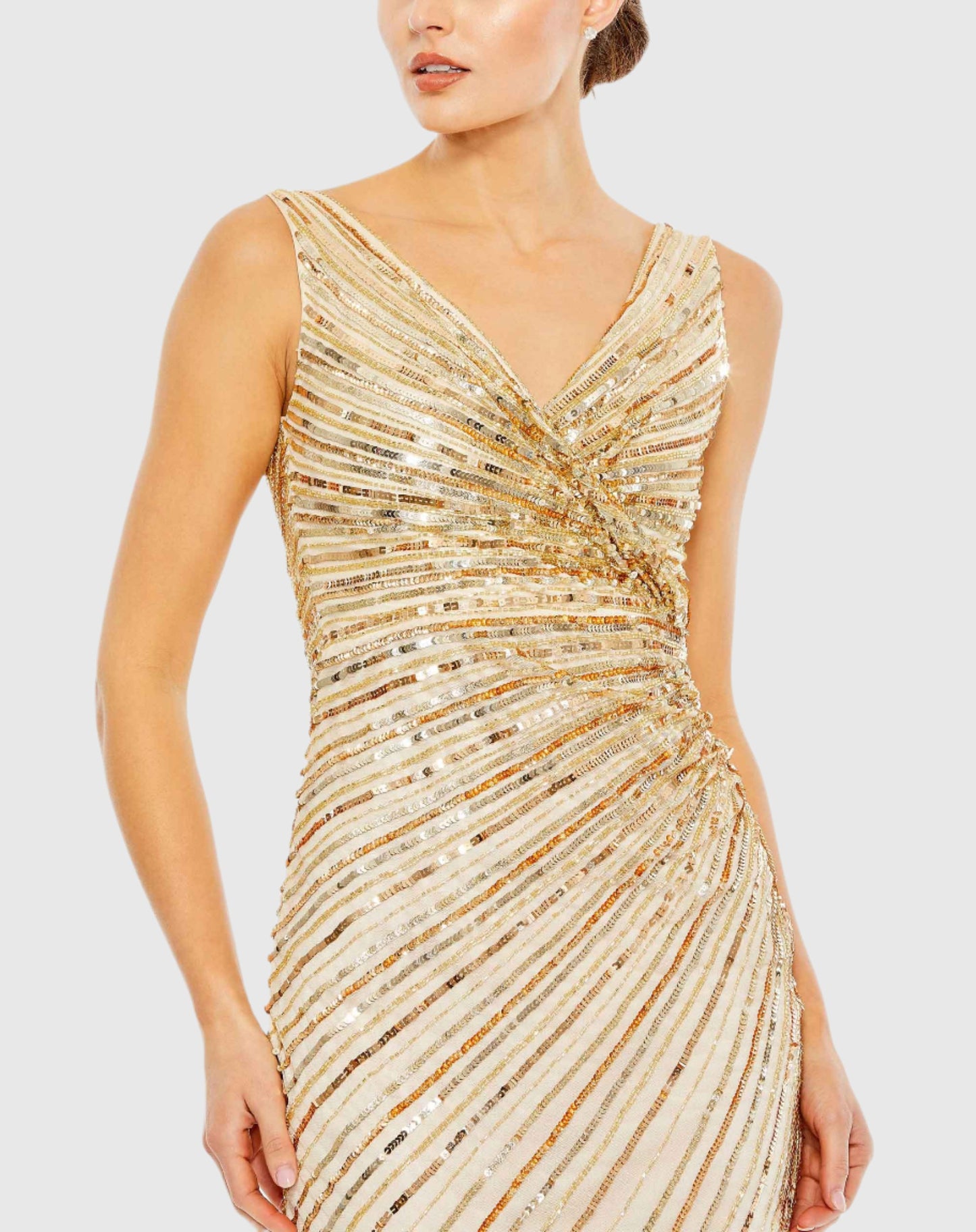 Sequined Faux Wrap Sleeveless Midi Dress