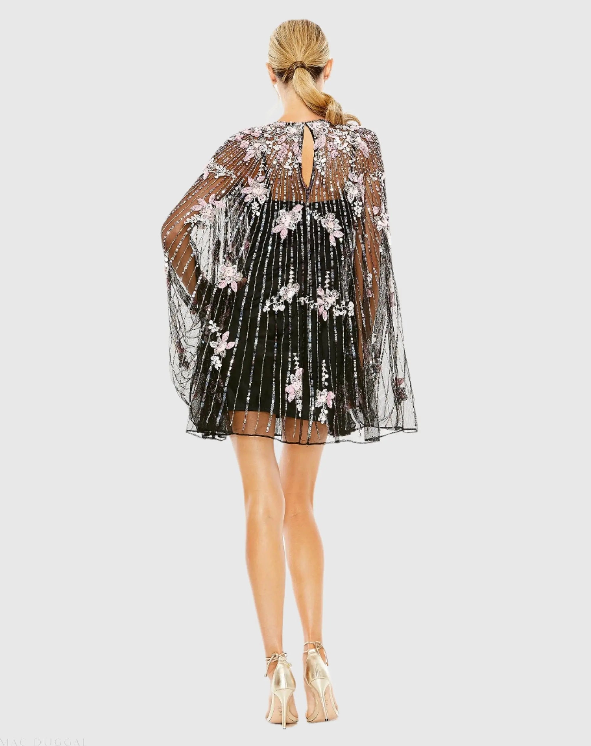 Black High Neck Embellished Trapeze Dress - Mac Duggal