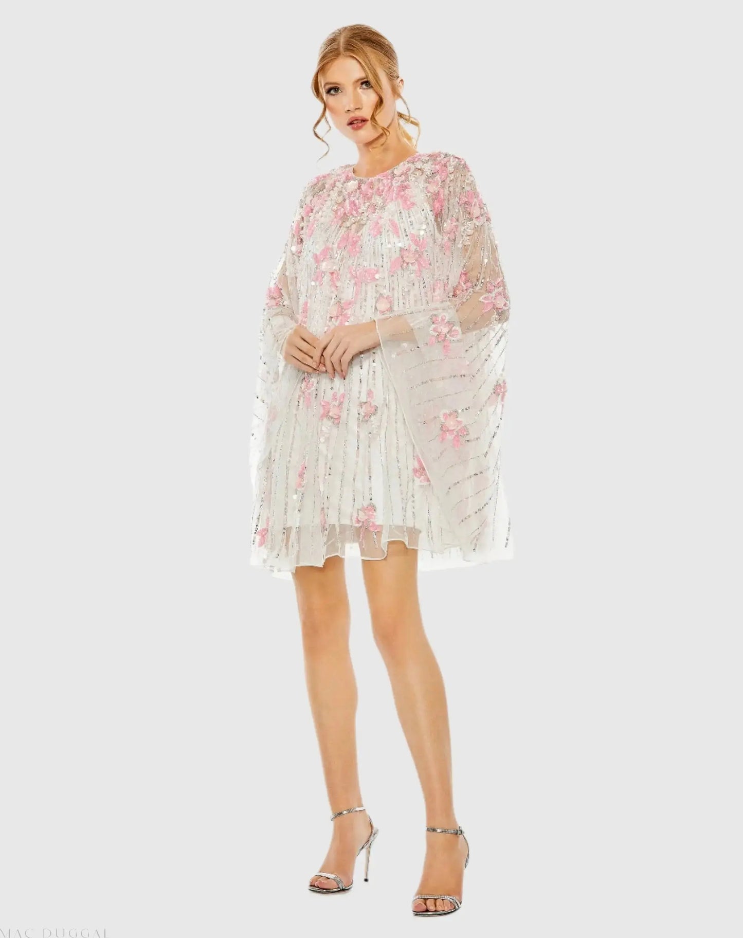 White High Neck Embellished Trapeze Dress - Mac Duggal