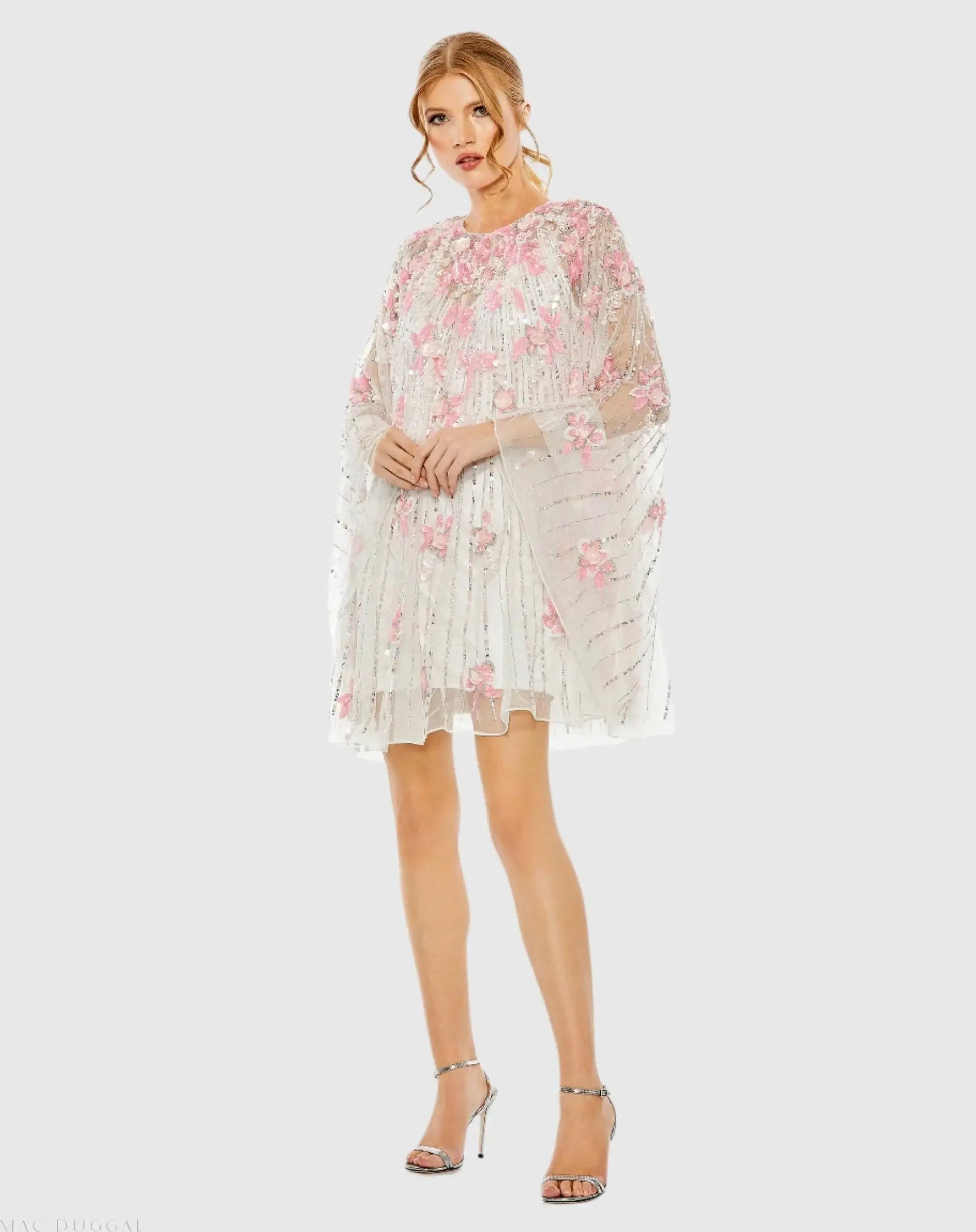 White High Neck Embellished Trapeze Dress - Mac Duggal