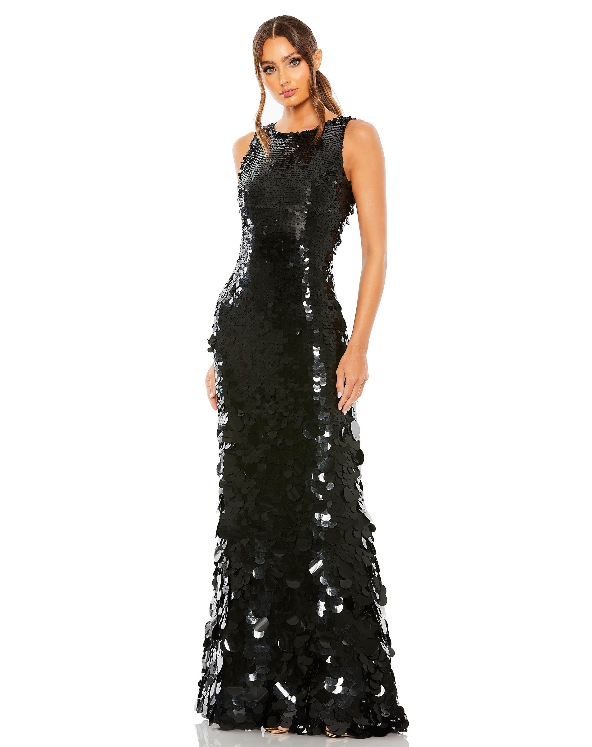 Sleeveless Disc Sequin Gown