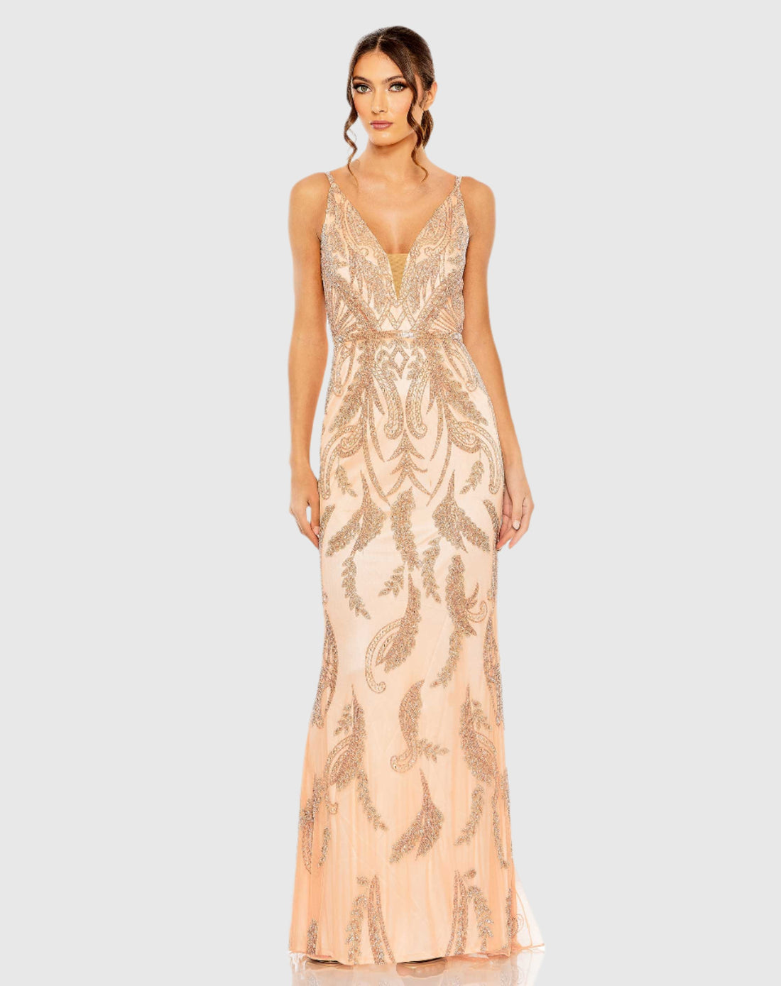 V Neck Sequin Embellished Gown