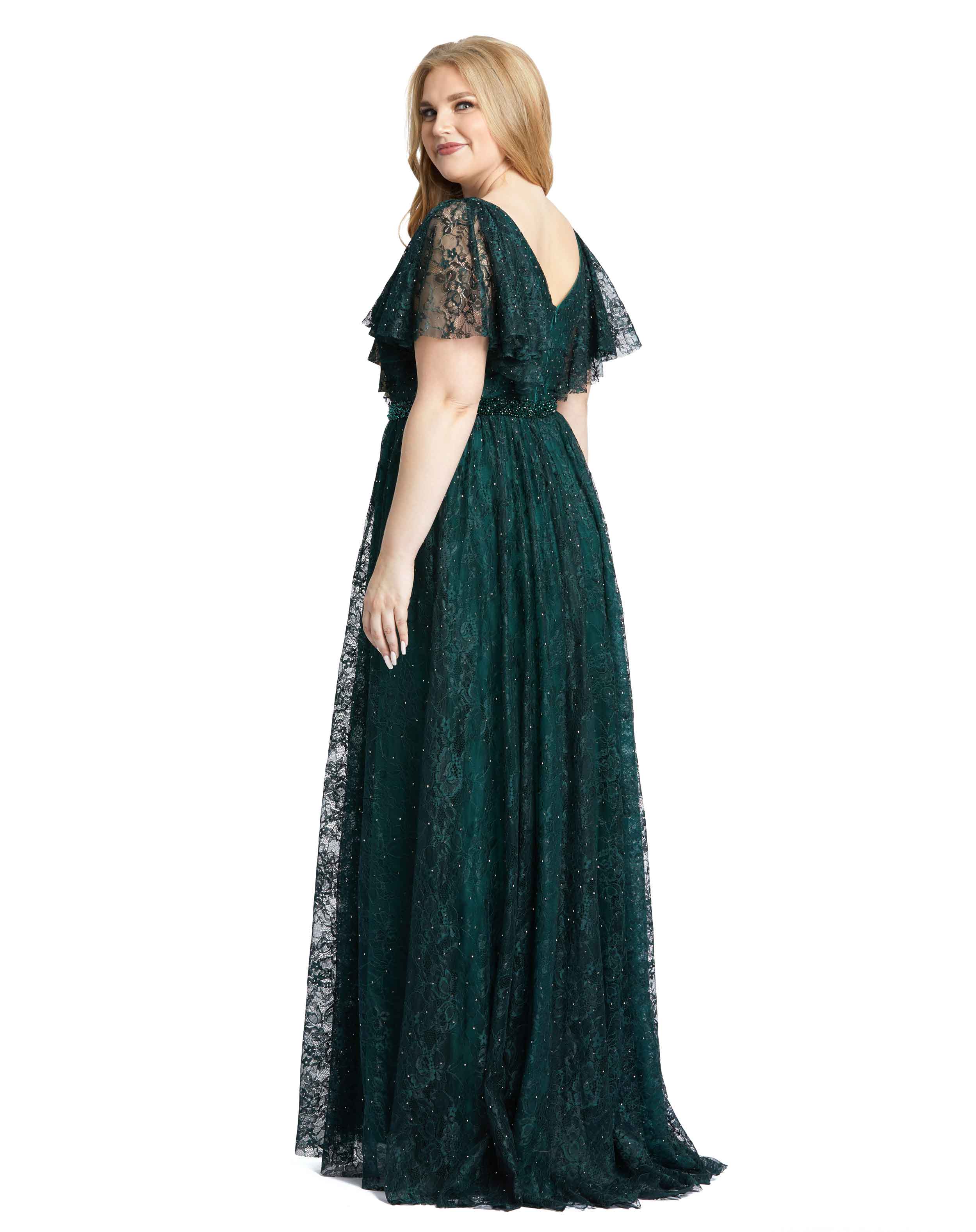 Lace Flutter Sleeve A Line Gown