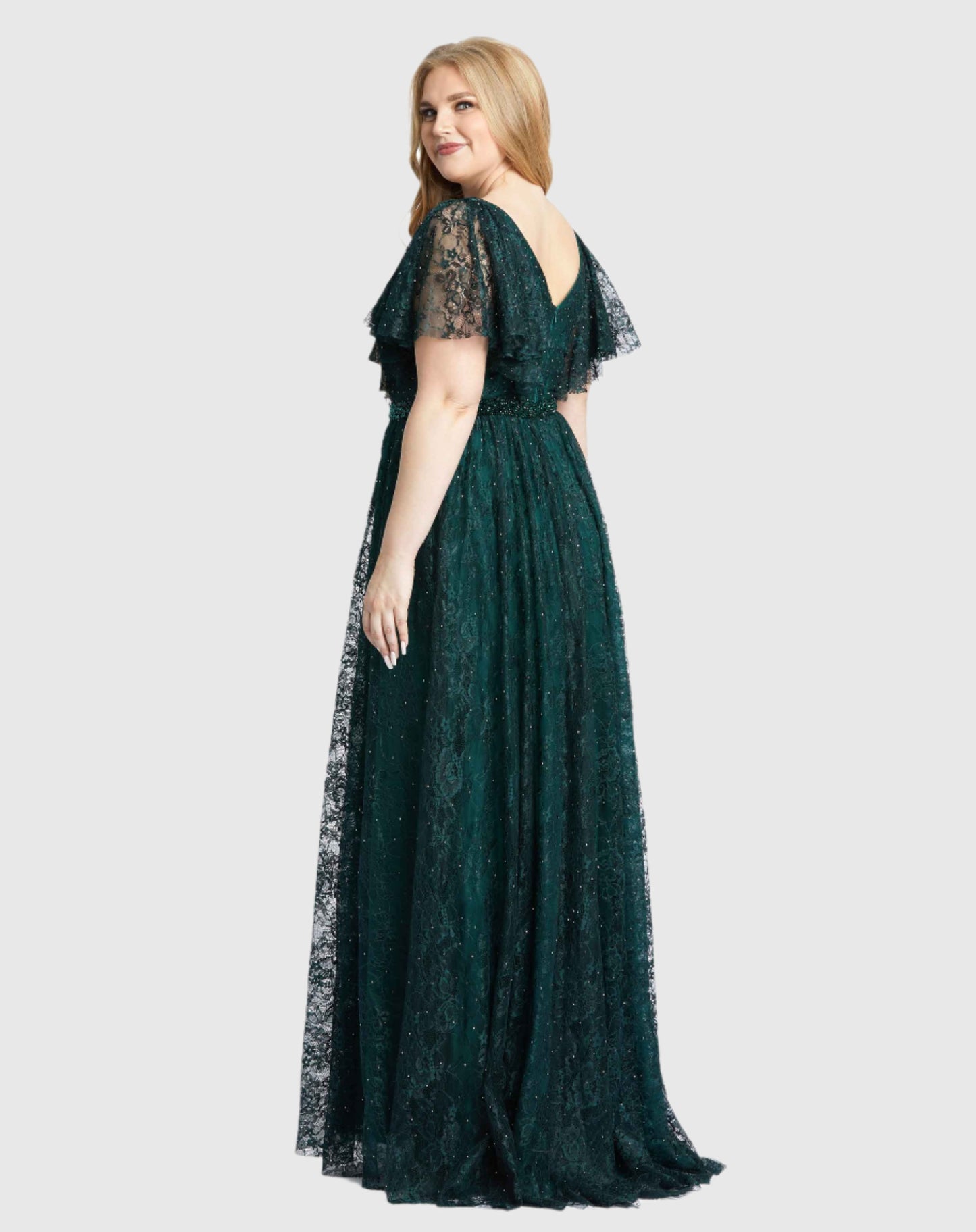 Lace Flutter Sleeve A Line Gown