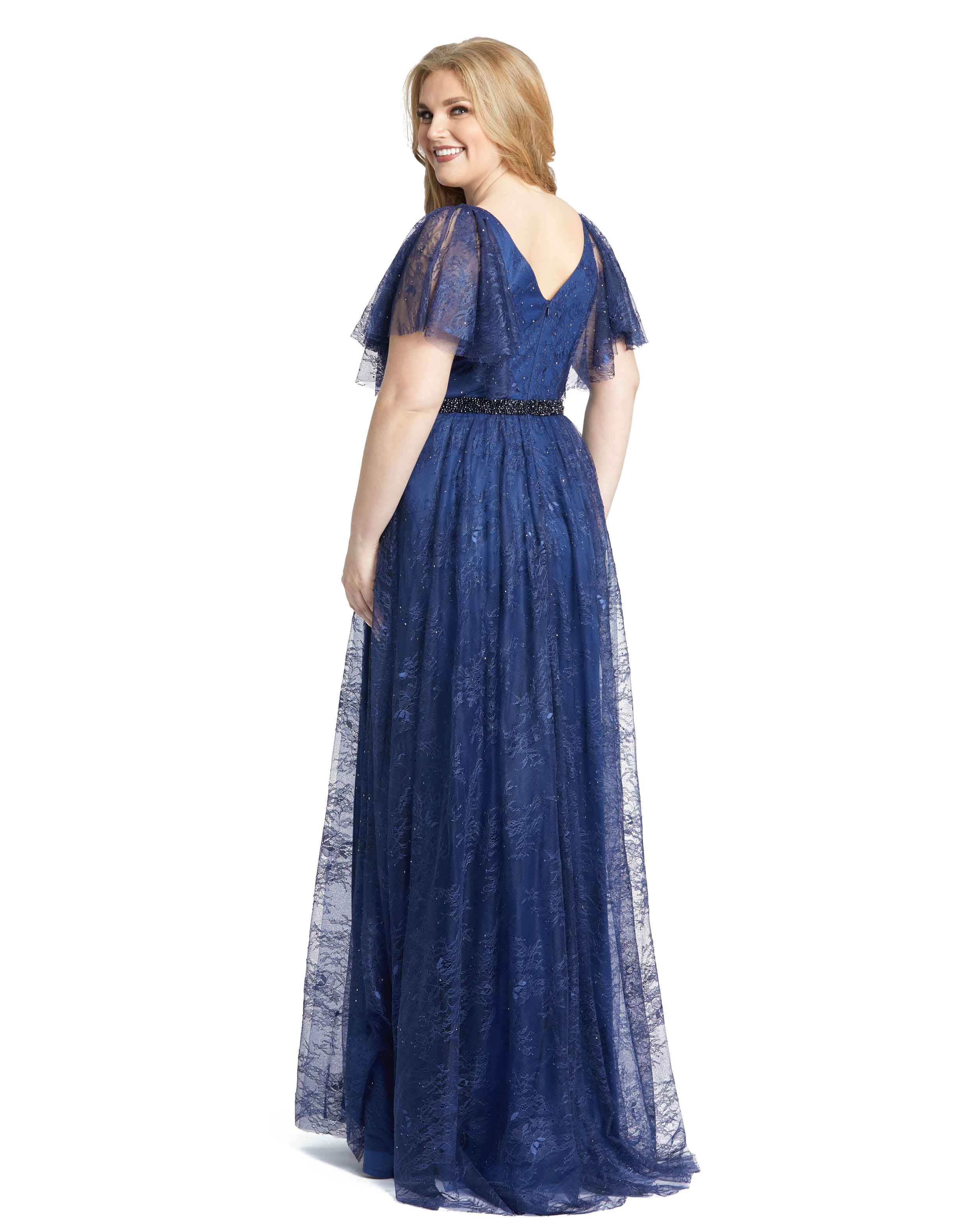 Lace Flutter Sleeve A Line Gown