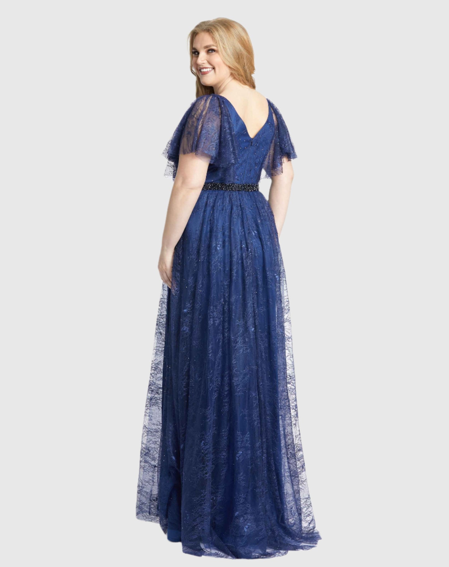 Lace Flutter Sleeve A Line Gown