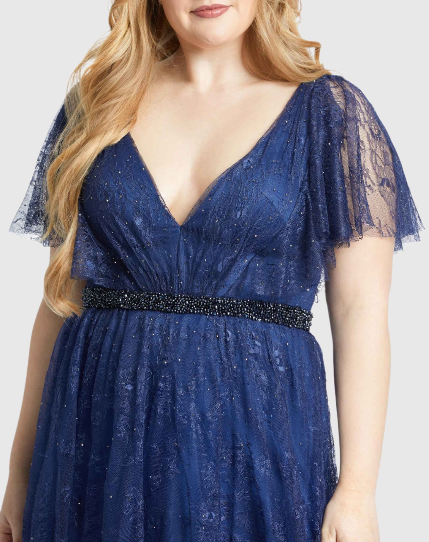 Lace Flutter Sleeve A Line Gown