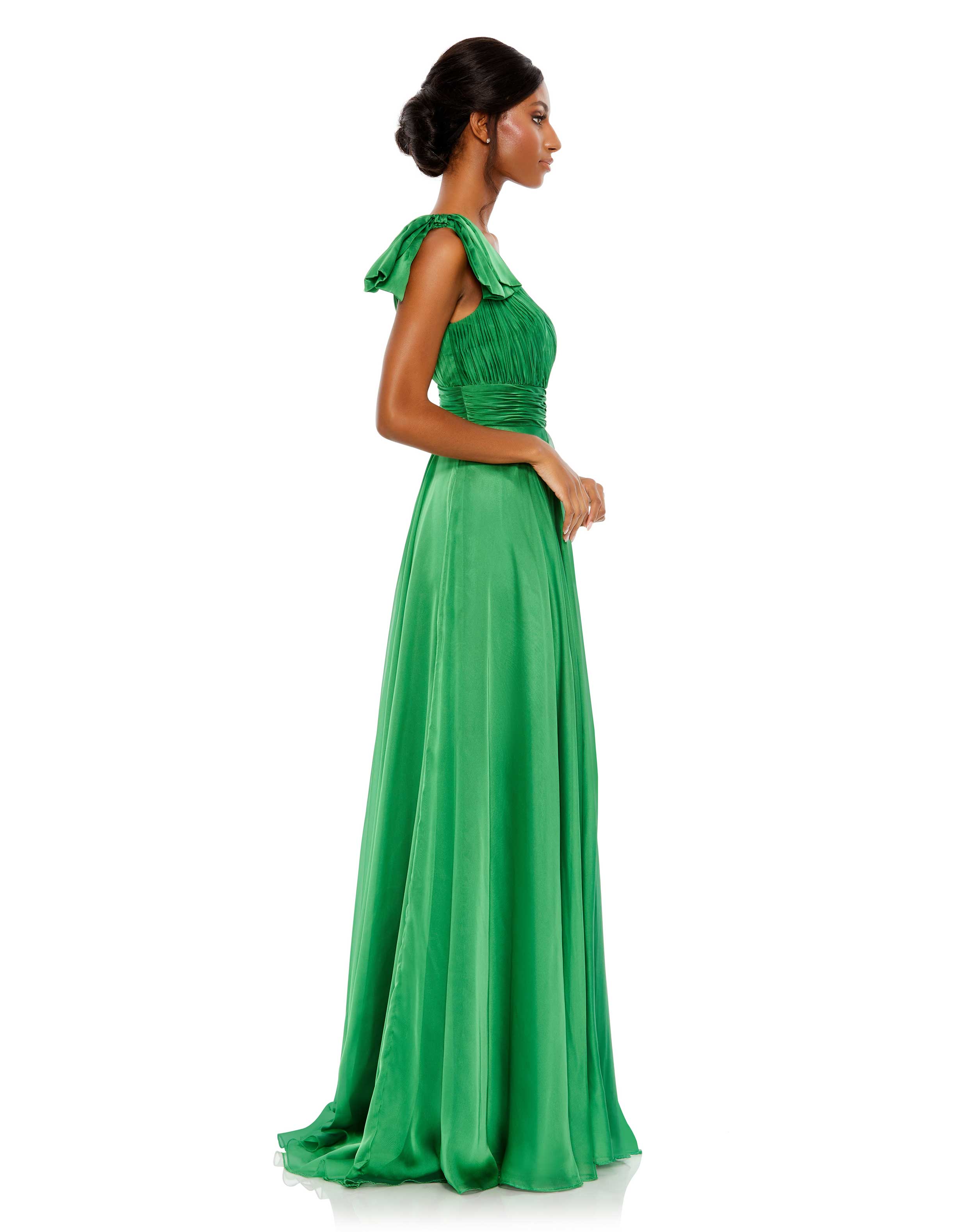 Pleated One Shoulder Chiffon Gown