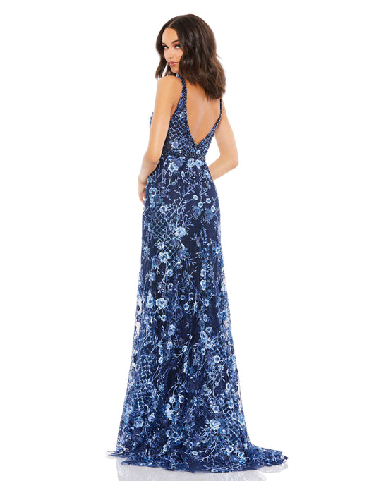 Floral Embellished Sleeveless Plunge Neck Gown – Mac Duggal