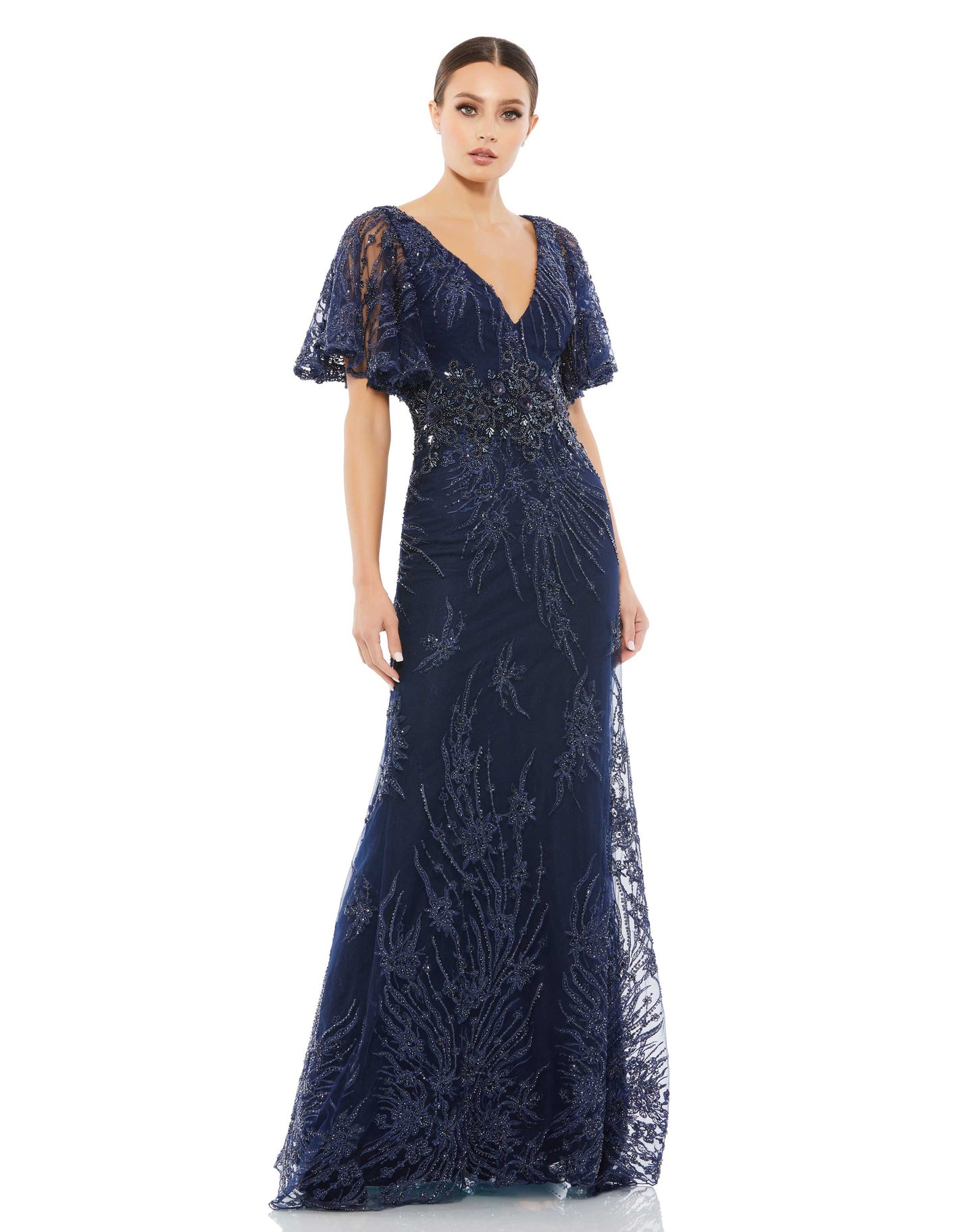 Vintage Flutter Sleeve Evening Gown