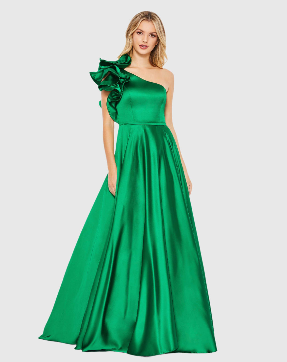 Satin Ruffle Sleeve Ball Gown