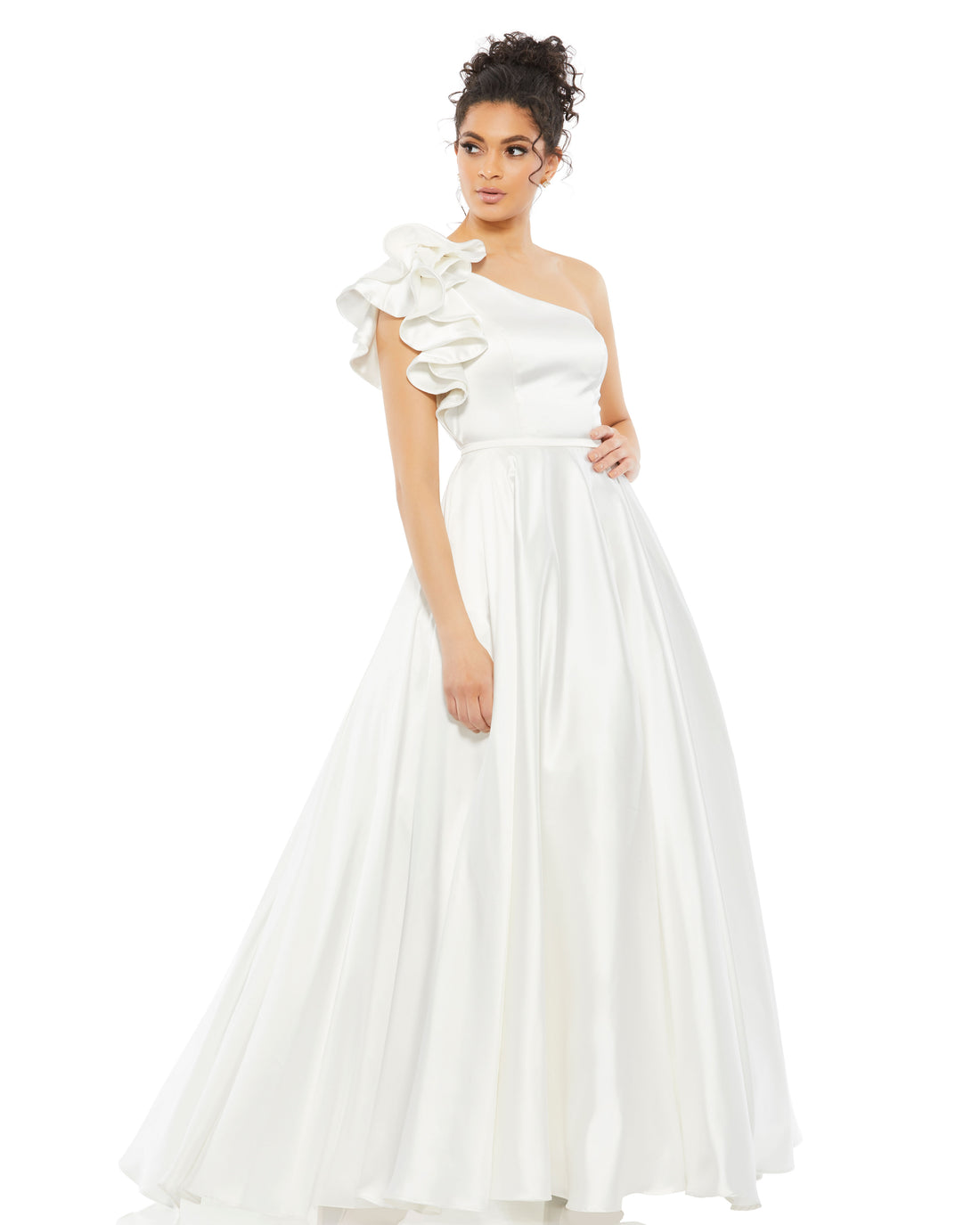 Satin Ruffle Sleeve Ball Gown