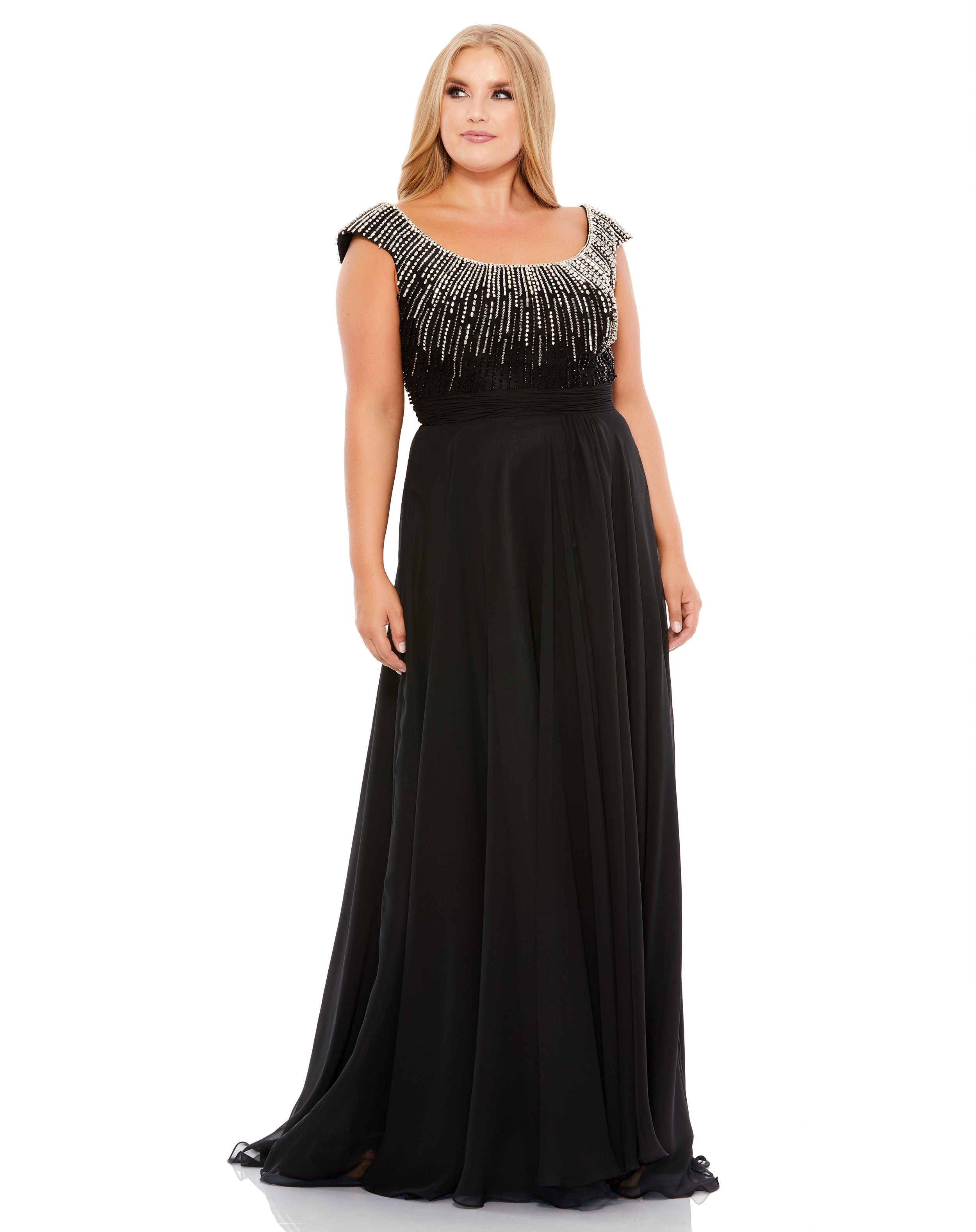 Beaded Cap Sleeve A Line Gown (Plus)