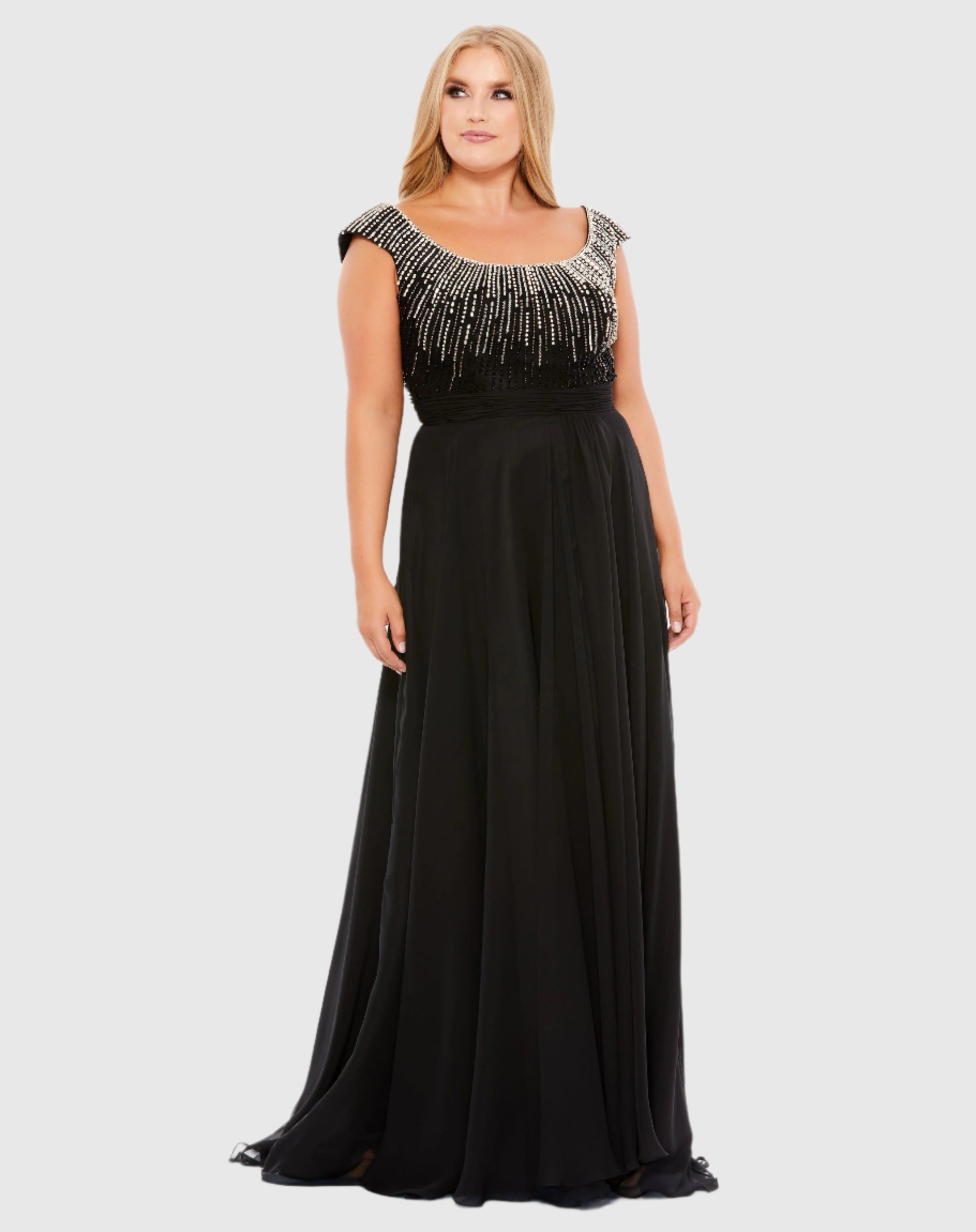 Beaded Cap Sleeve A Line Gown