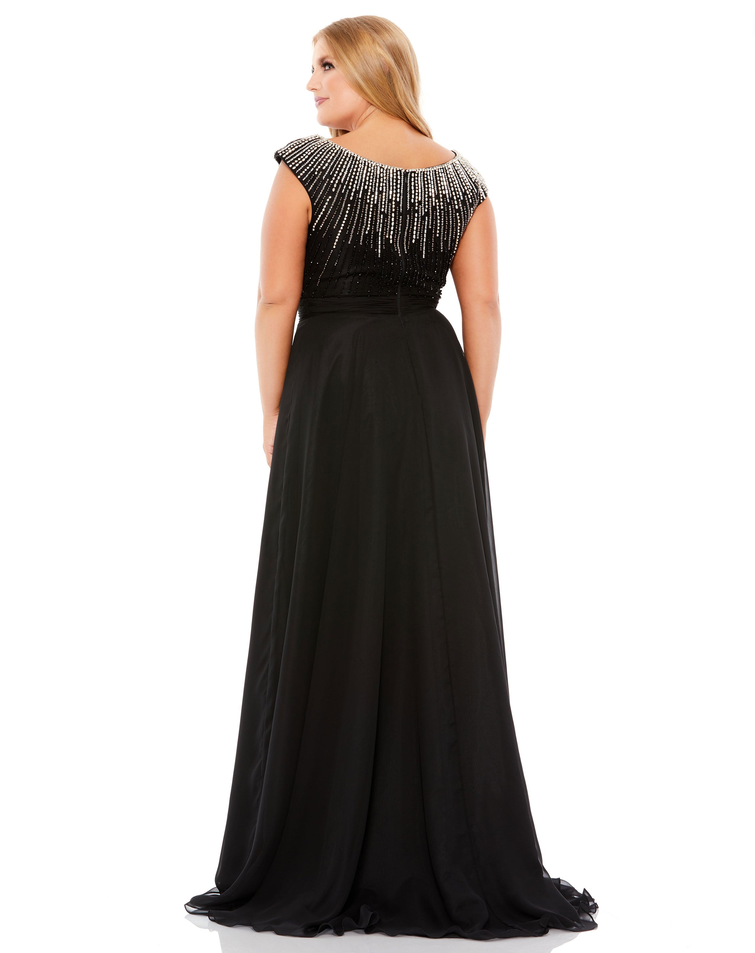 Beaded Cap Sleeve A Line Gown (Plus)