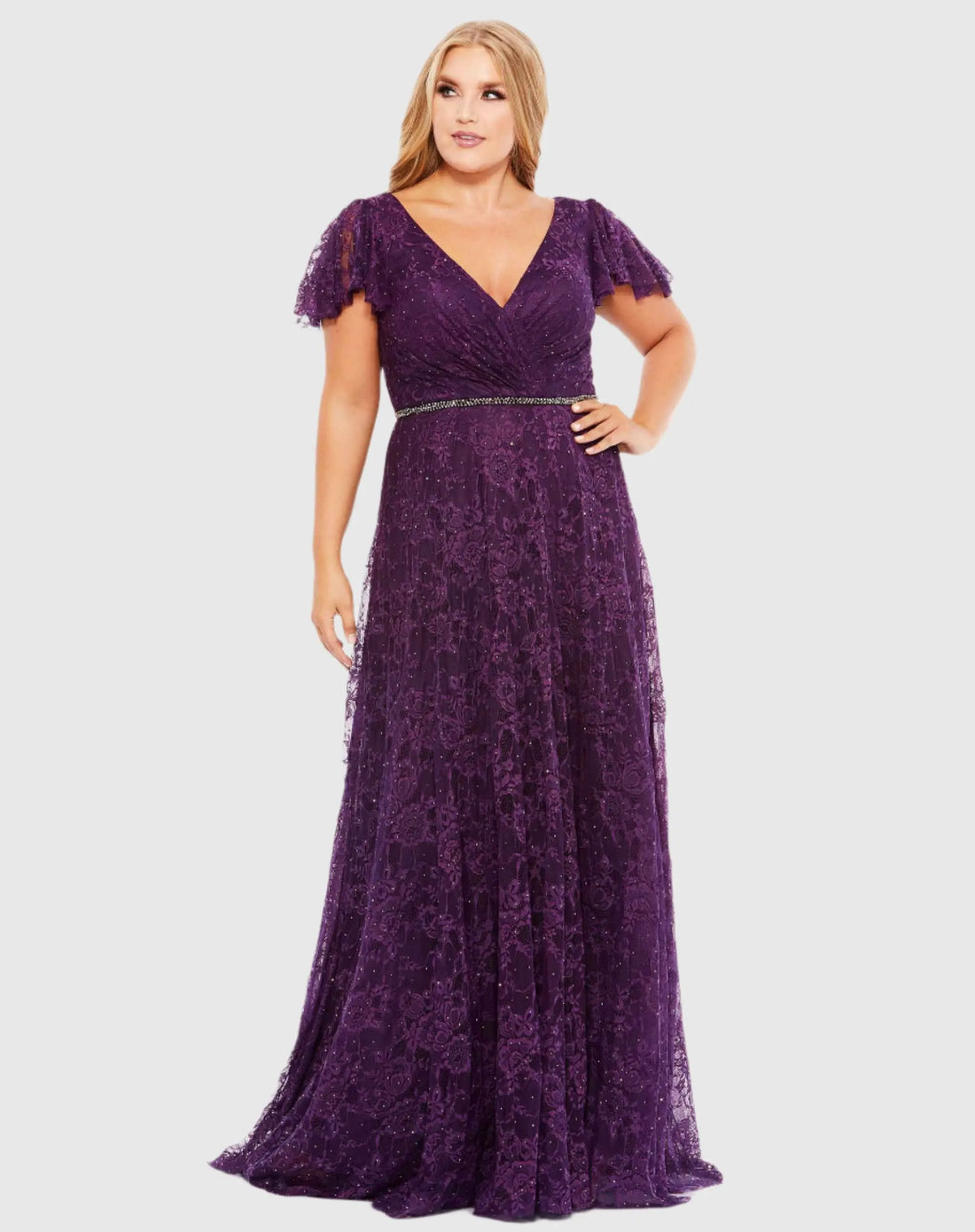 Embellished Flutter Sleeve Evening Gown - Mac Duggal