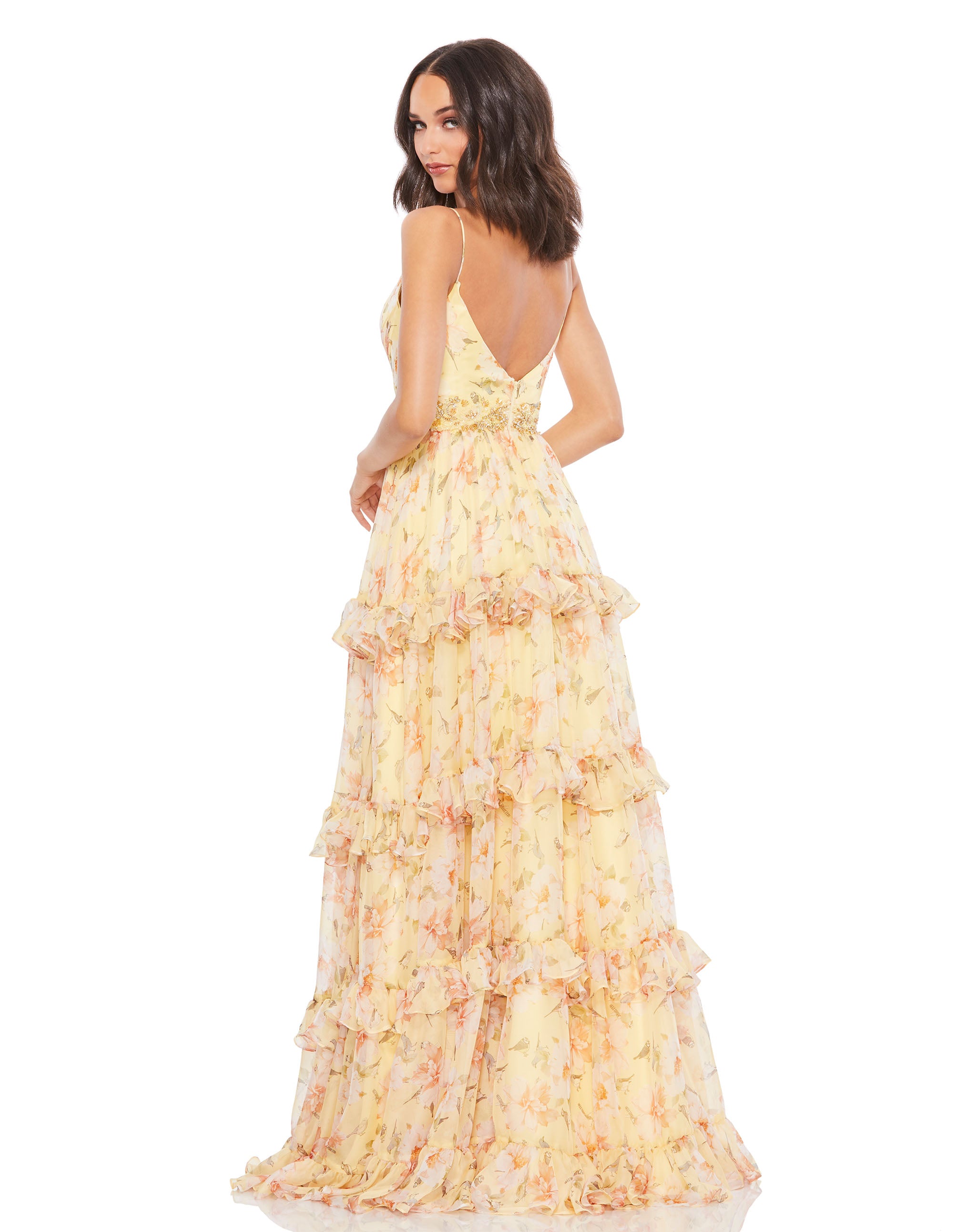 Floral Tiered Chiffon Gown