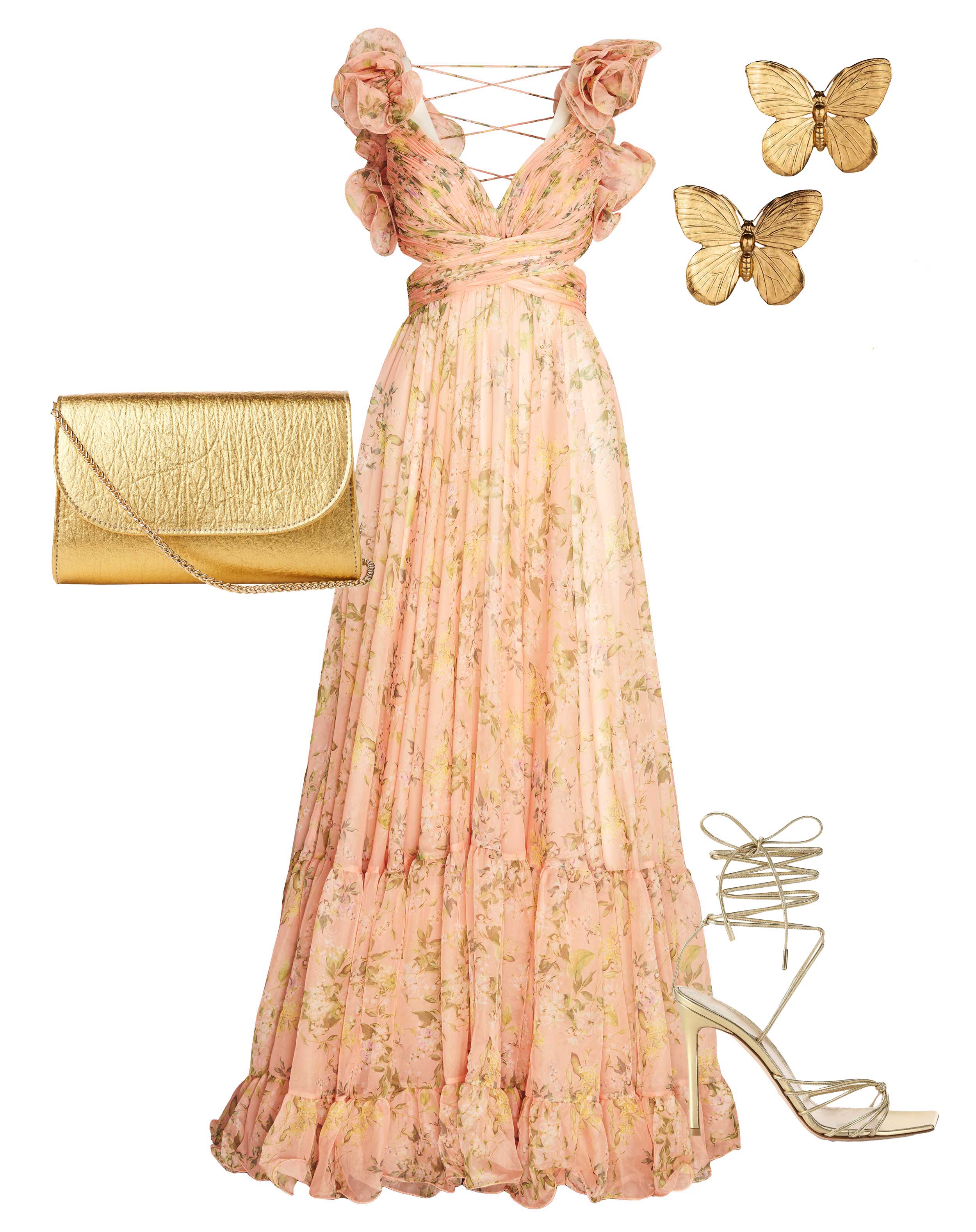 Pink Ruffle Tiered Floral Cut-Out Chiffon Gown - Mac Duggal