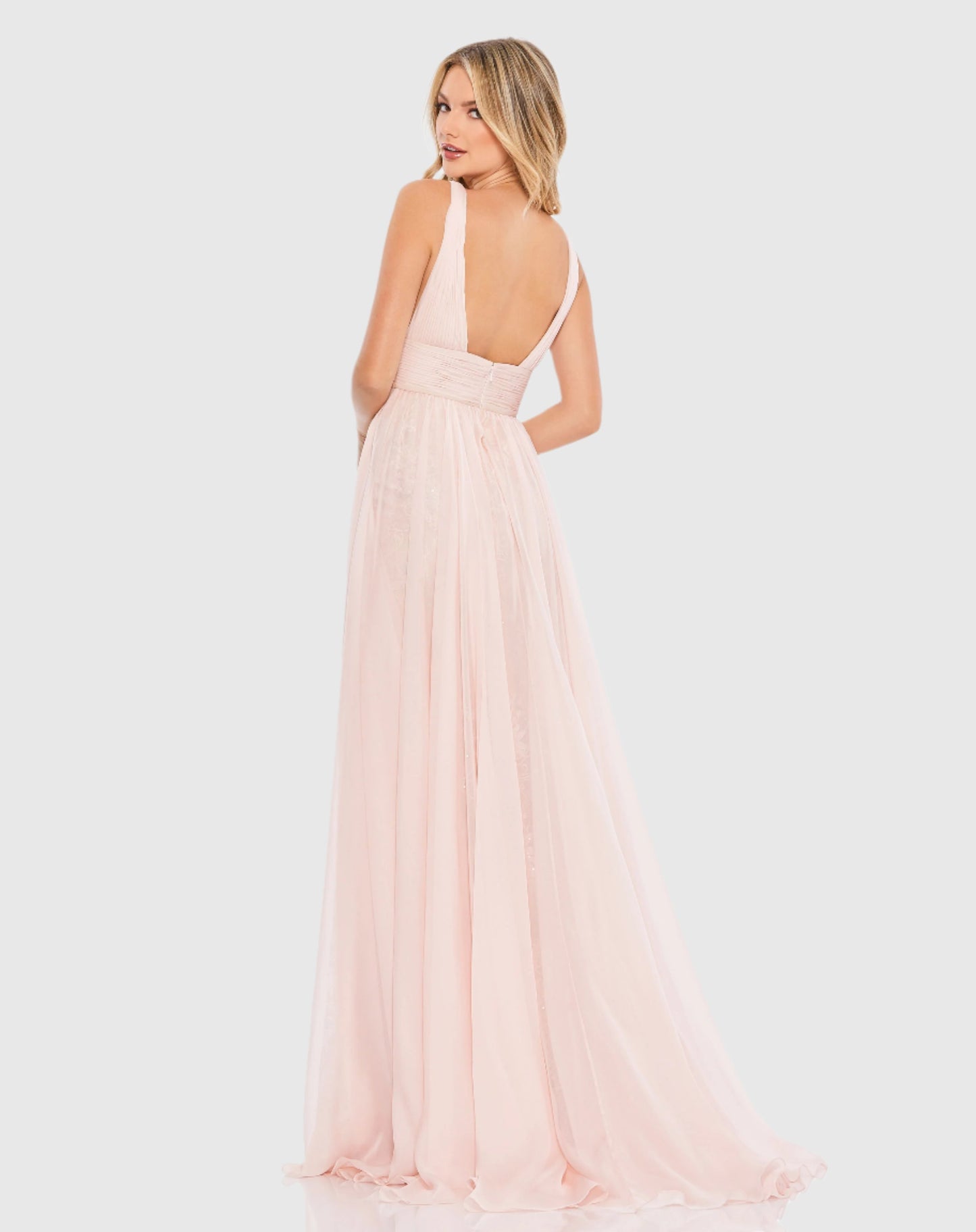 Embellished Lace Sleeveless V Neck Gown